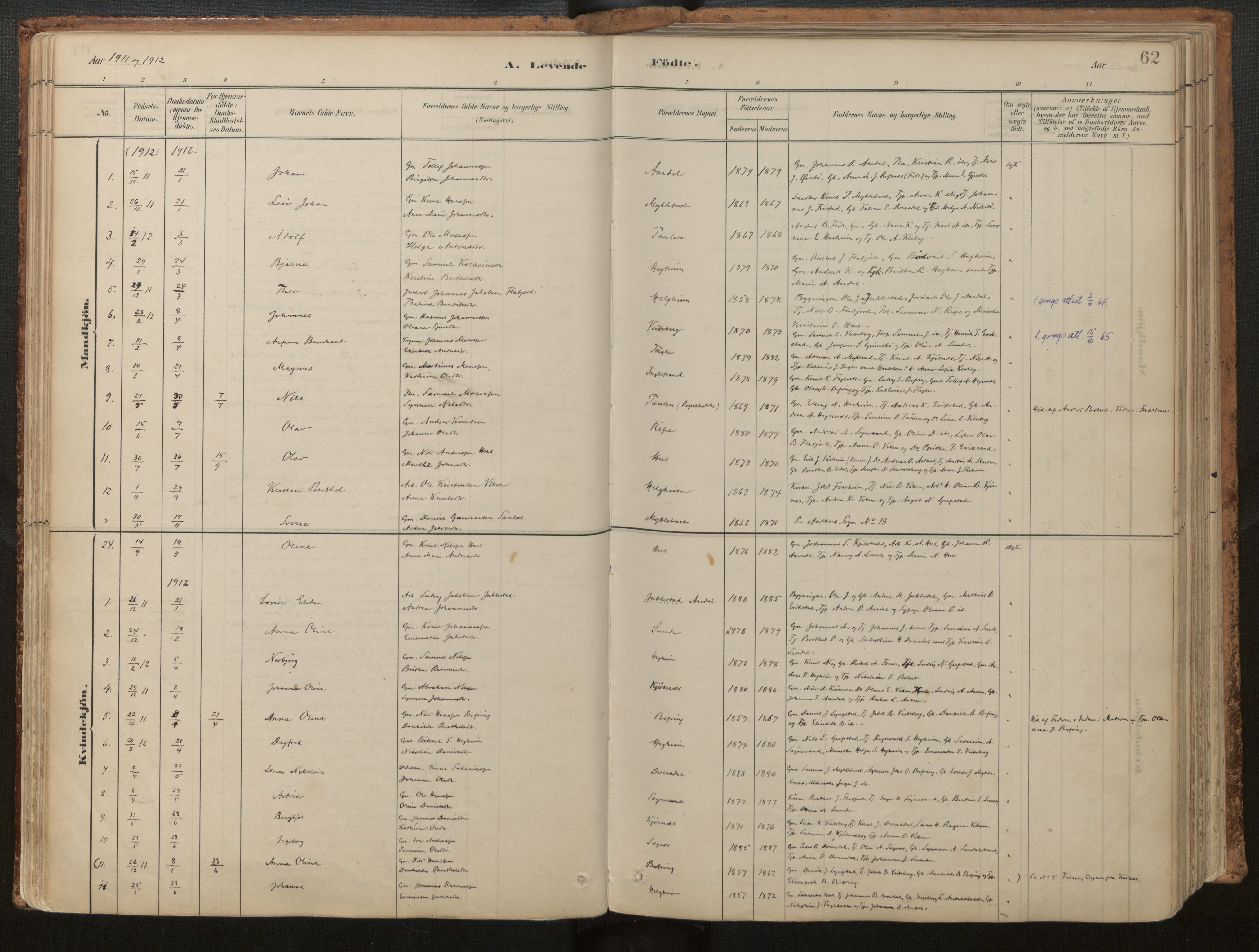 Jølster sokneprestembete, SAB/A-80701/H/Haa/Haac/L0001: Ministerialbok nr. C 1, 1882-1928, s. 62