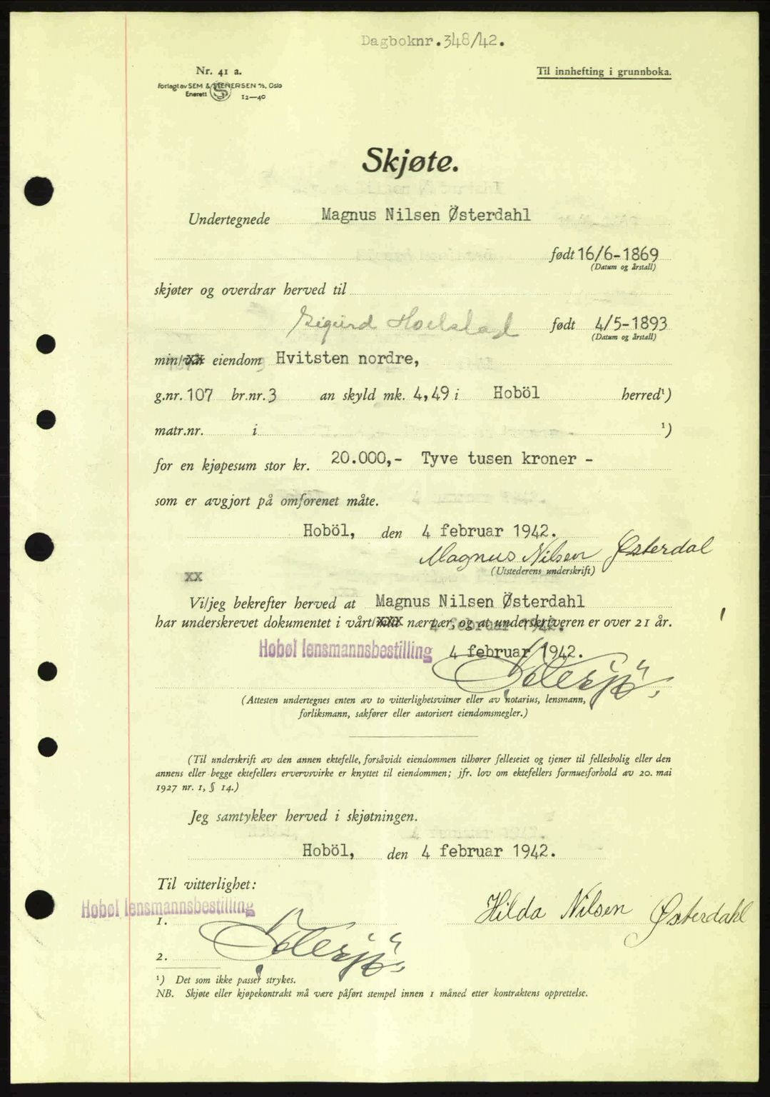Moss sorenskriveri, SAO/A-10168: Pantebok nr. A9, 1941-1942, Dagboknr: 348/1942