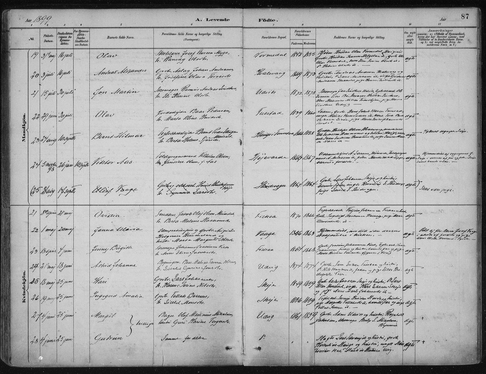 Avaldsnes sokneprestkontor, AV/SAST-A -101851/H/Ha/Haa/L0017: Ministerialbok nr. A 17, 1889-1920, s. 87