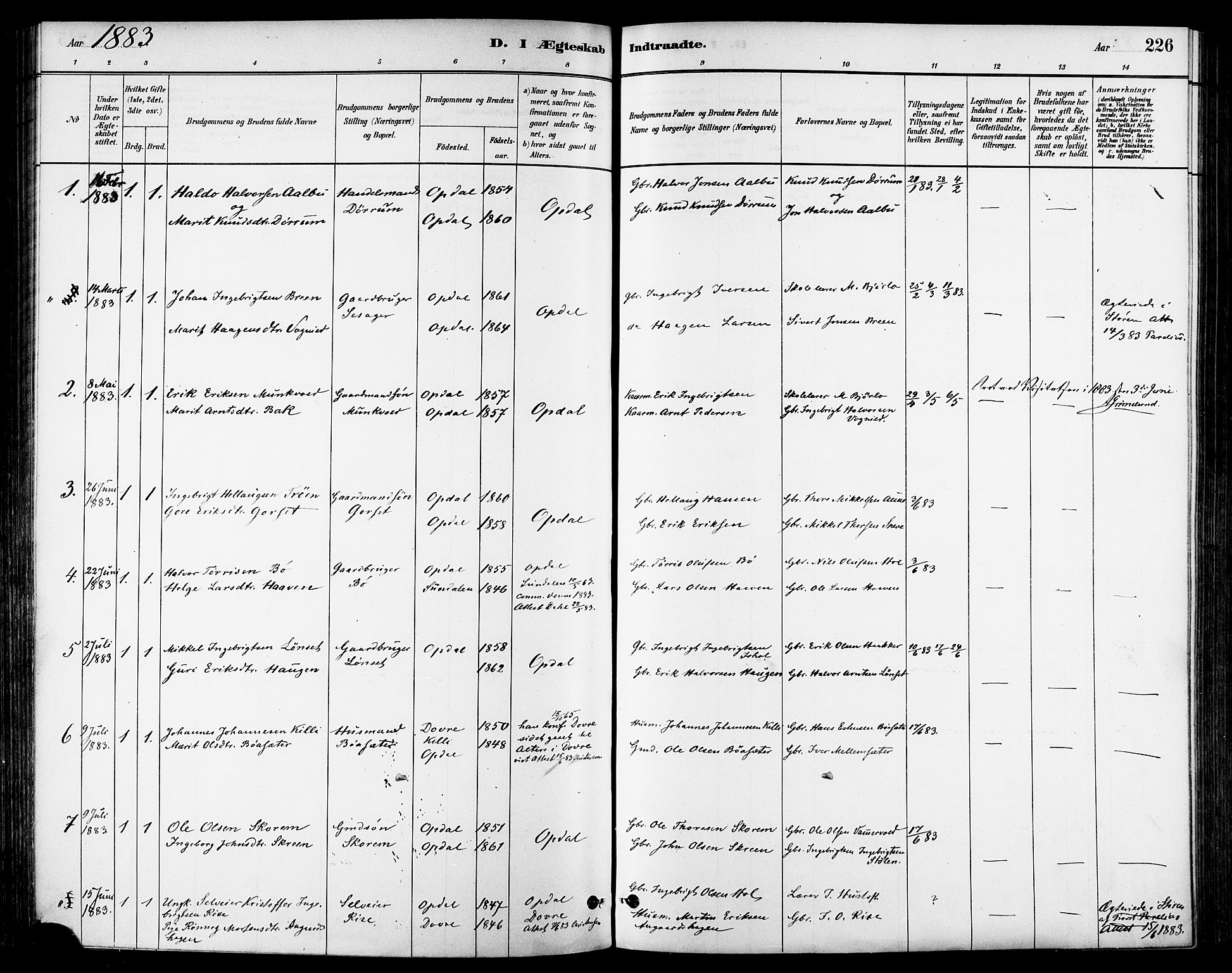 Ministerialprotokoller, klokkerbøker og fødselsregistre - Sør-Trøndelag, SAT/A-1456/678/L0901: Ministerialbok nr. 678A10, 1881-1894, s. 226