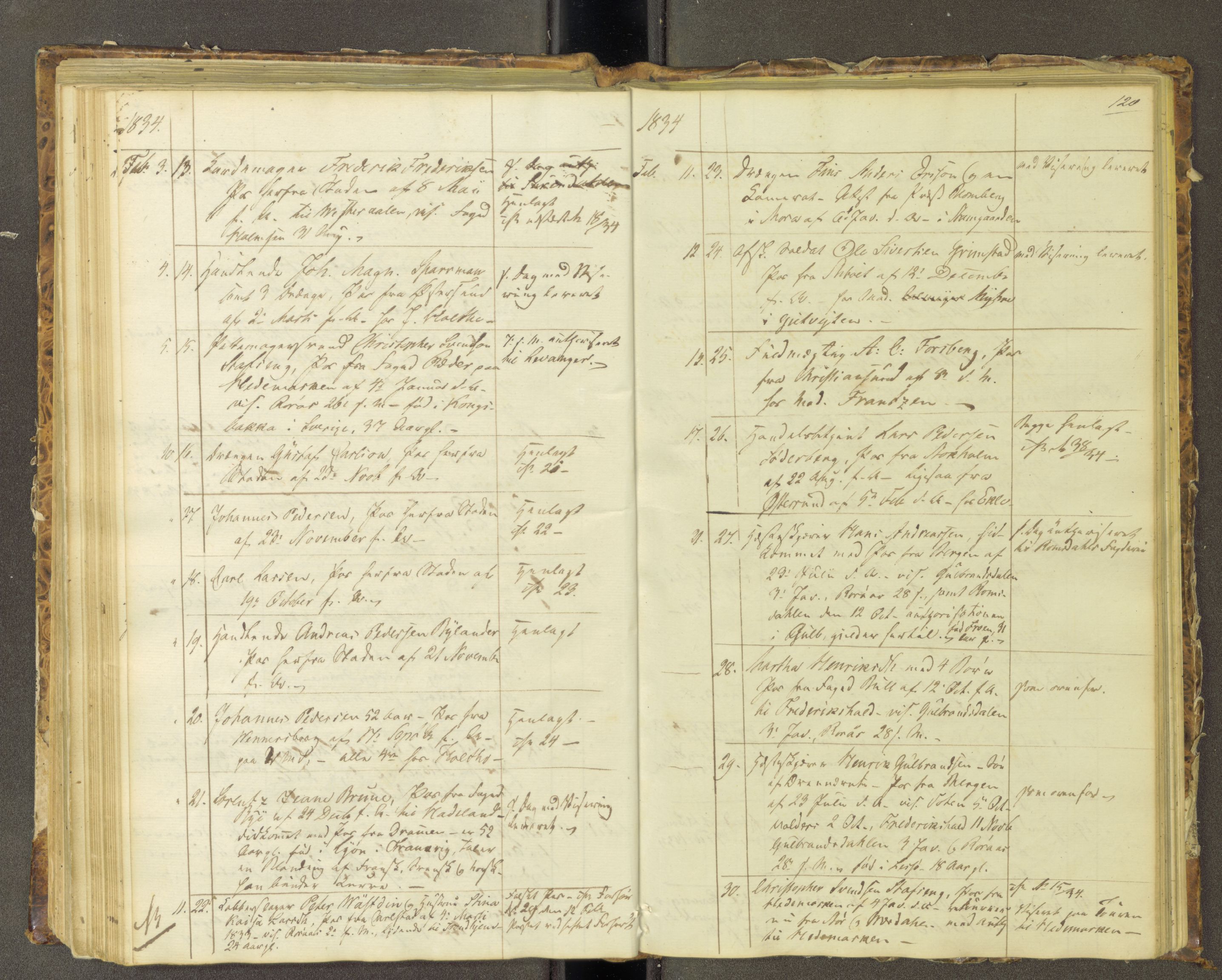 Trondheim politikammer, AV/SAT-A-1887/1/30/L0006: Passprotokoll. Første del:utstedtete pass. Andre del :innleverte/fornyede, 1833-1836, s. 119b-120a