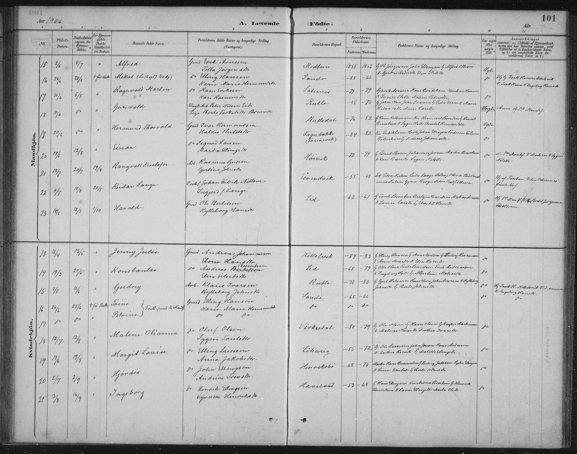 Gulen sokneprestembete, AV/SAB-A-80201/H/Hab/Habb/L0003: Klokkerbok nr. B 3, 1884-1907, s. 101