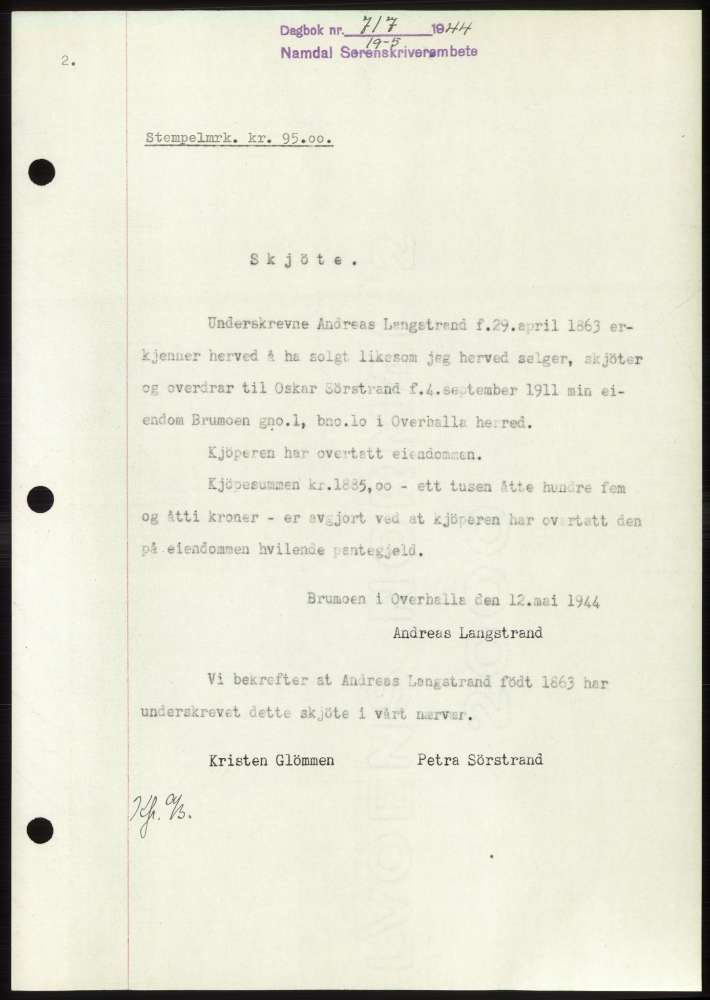 Namdal sorenskriveri, SAT/A-4133/1/2/2C: Pantebok nr. -, 1944-1945, Dagboknr: 717/1944