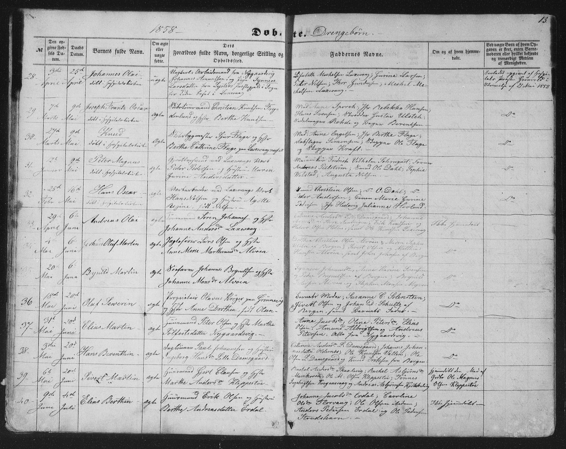 Askøy Sokneprestembete, AV/SAB-A-74101/H/Ha/Hab/Haba/L0005: Klokkerbok nr. A 5, 1857-1871, s. 13