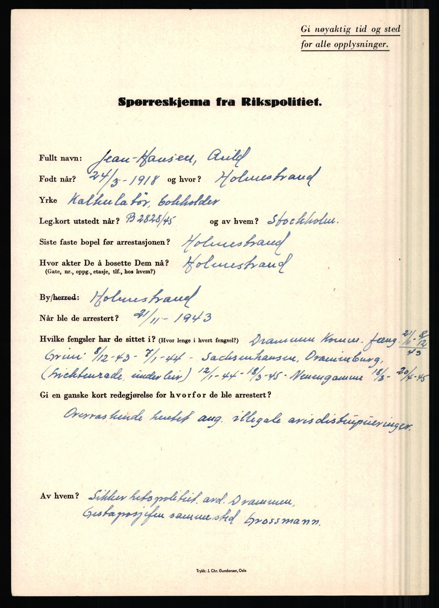 Rikspolitisjefen, AV/RA-S-1560/L/L0006: Hansen, Adolf Boye - Hemstad, Gunnar, 1940-1945, s. 20
