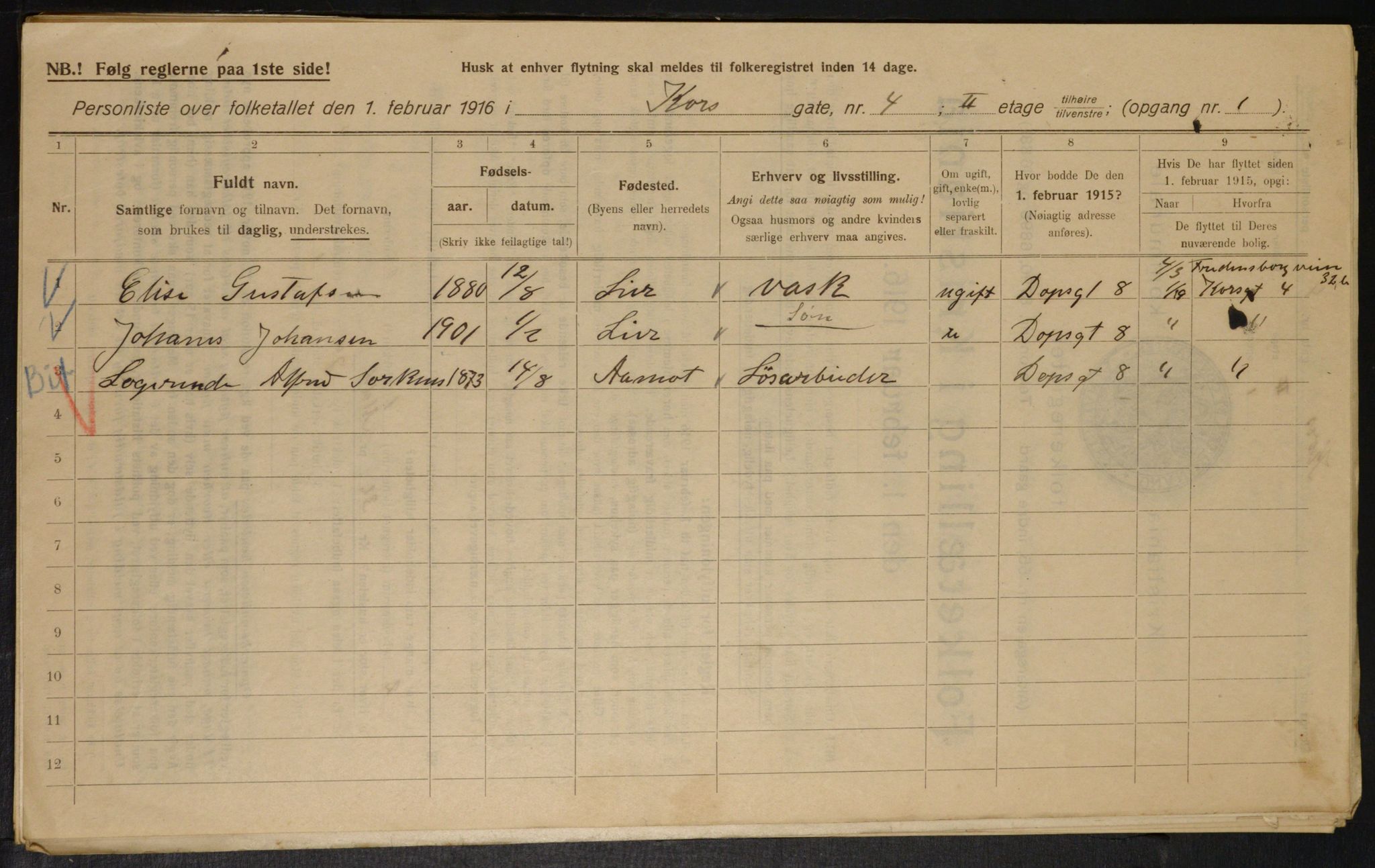 OBA, Kommunal folketelling 1.2.1916 for Kristiania, 1916, s. 54586