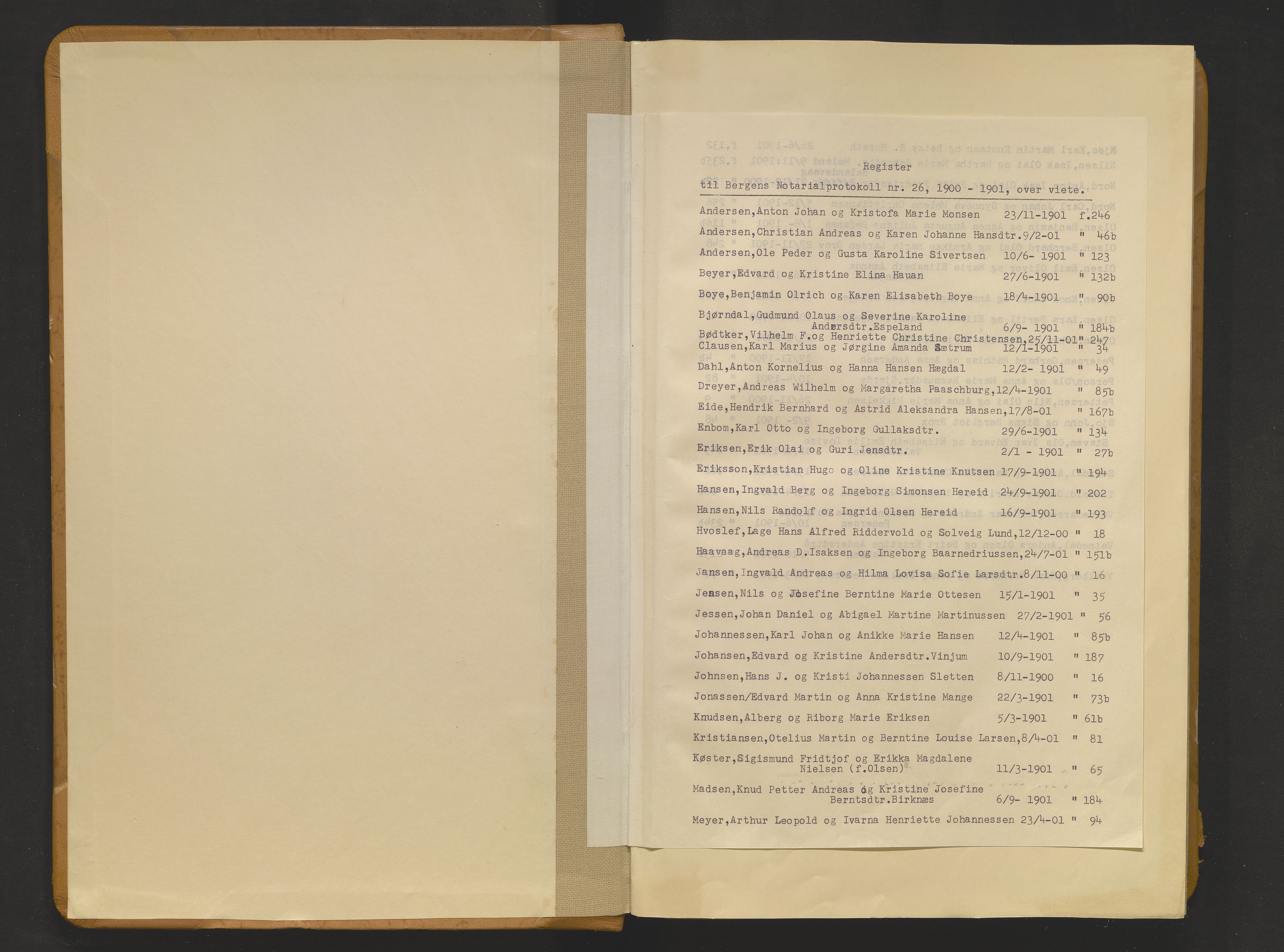 Byfogd og Byskriver i Bergen, SAB/A-3401/10/10A/L0026: Notarialprotokoller, 1900-1901