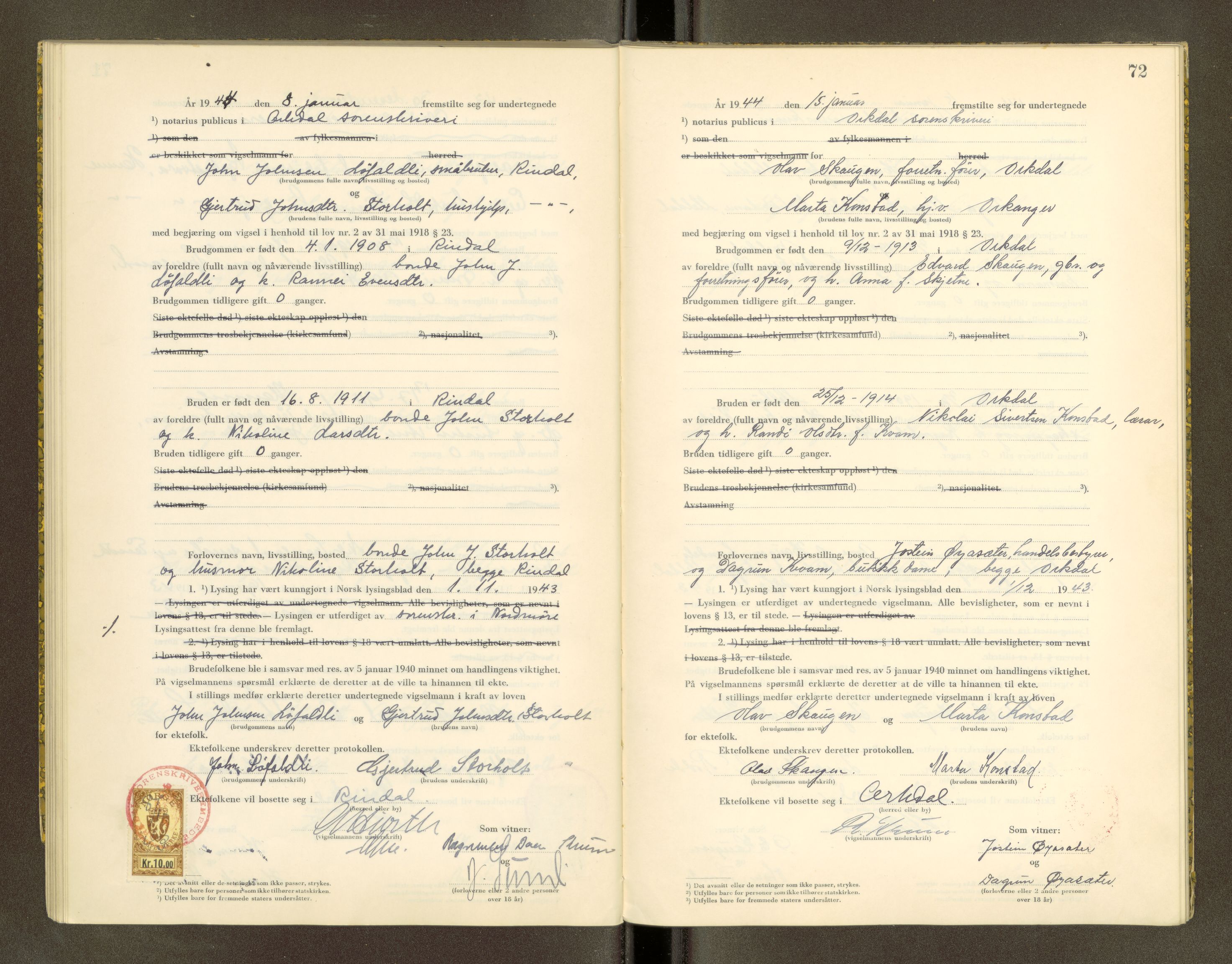 Orkdal sorenskriveri, SAT/A-4169/1/6/6D/L0004: Lysingsbok, 1943-1944, s. 72