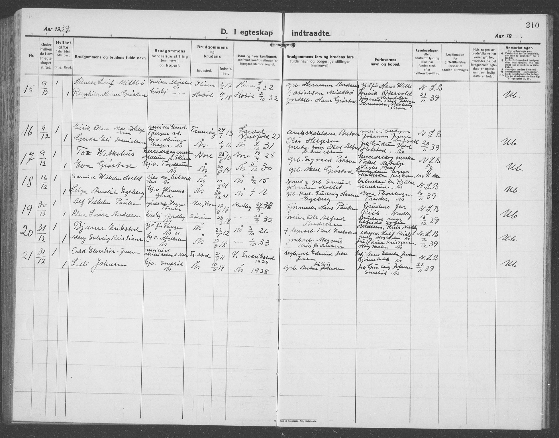 Ås prestekontor Kirkebøker, AV/SAO-A-10894/G/Ga/L0006: Klokkerbok nr. I 6, 1925-1940, s. 210