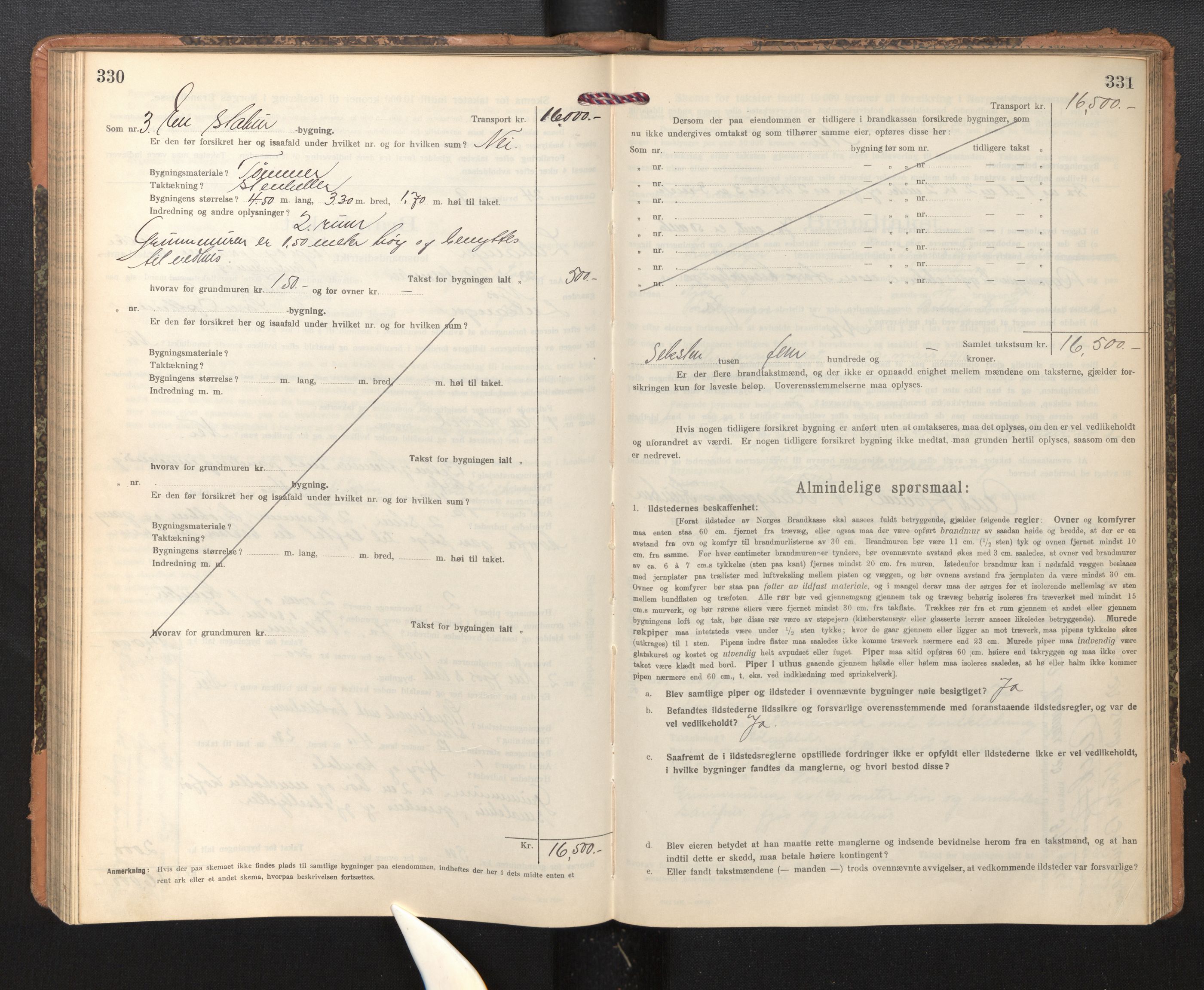 Lensmannen i Leikanger, SAB/A-29201/0012/L0006: Branntakstprotokoll, skjematakst, 1920-1926, s. 330-331