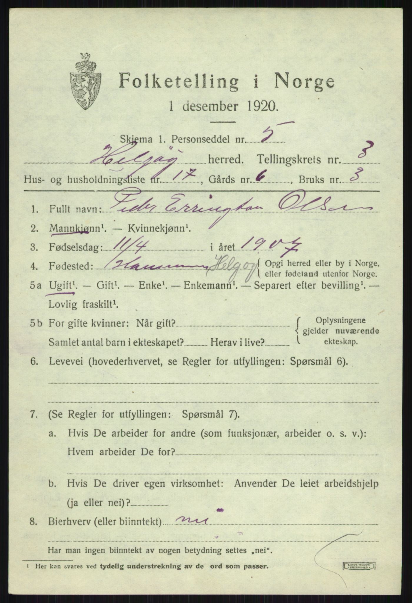 SATØ, Folketelling 1920 for 1935 Helgøy herred, 1920, s. 1607