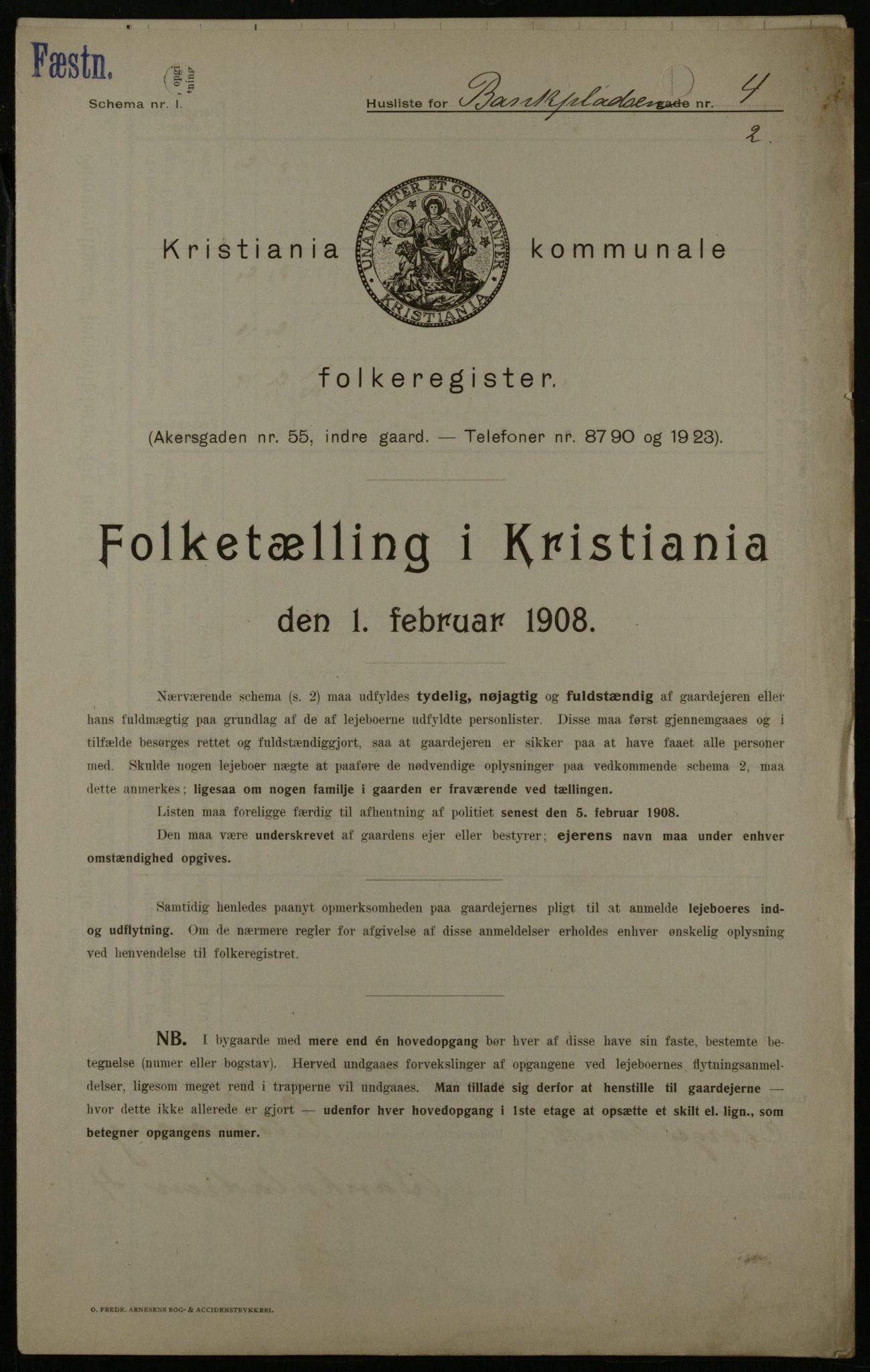 OBA, Kommunal folketelling 1.2.1908 for Kristiania kjøpstad, 1908, s. 3338