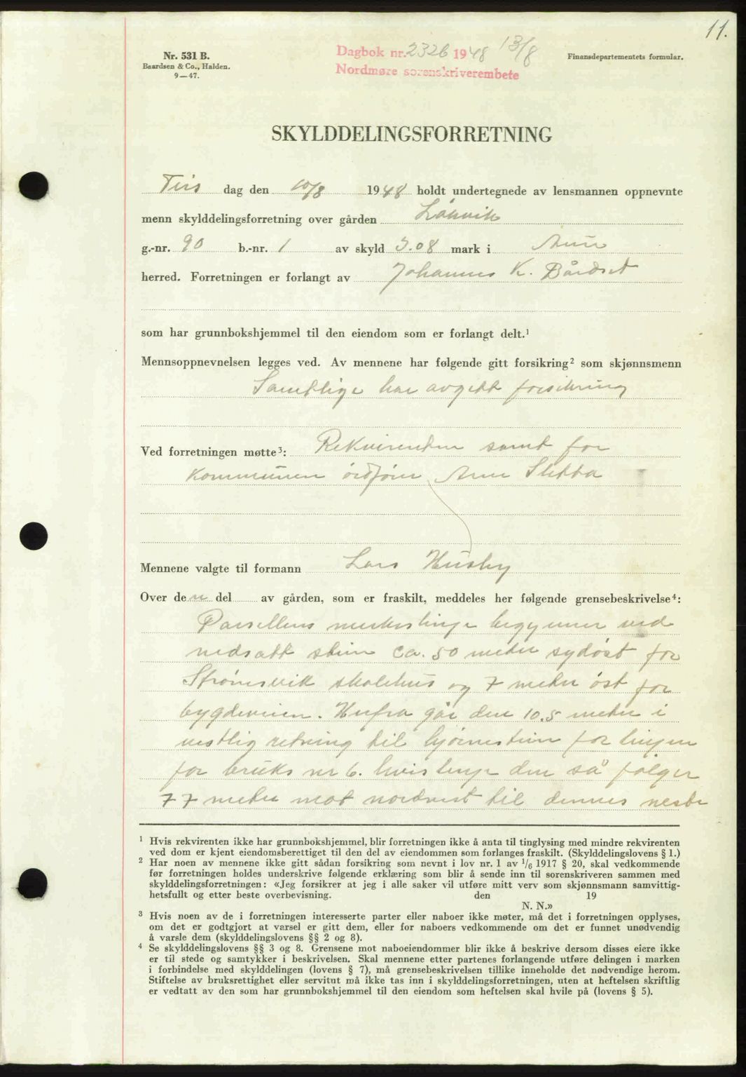 Nordmøre sorenskriveri, AV/SAT-A-4132/1/2/2Ca: Pantebok nr. A109, 1948-1948, Dagboknr: 2326/1948