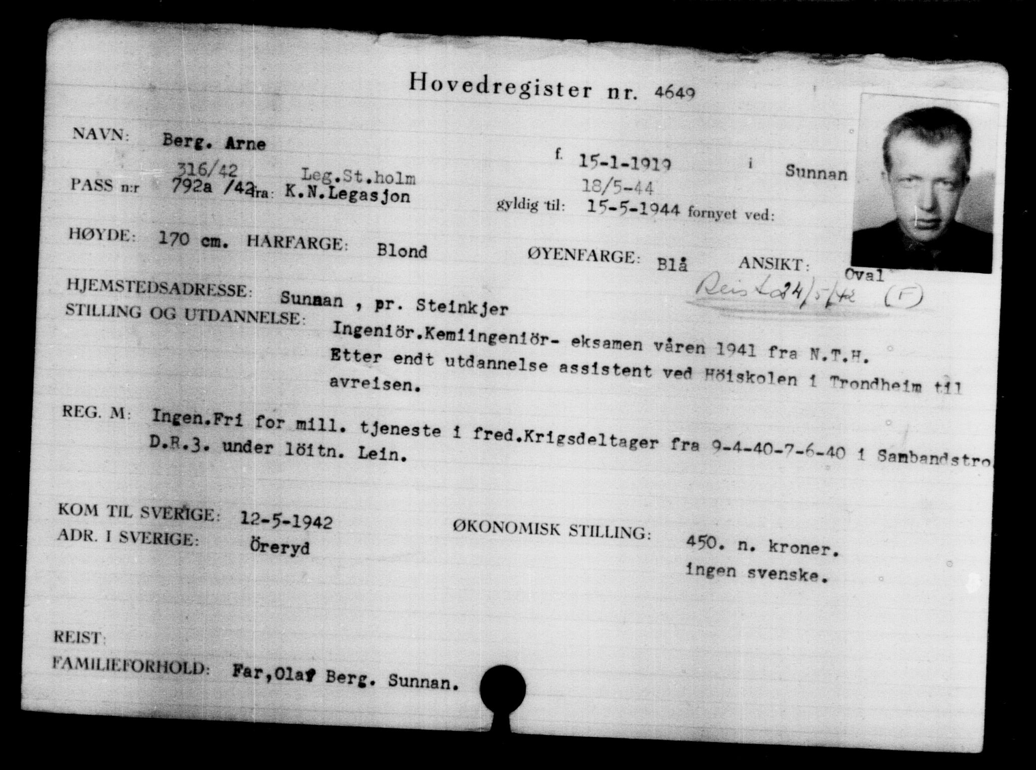 Utenriksstasjonene, Legasjonen i Stockholm, Flyktningkontoret, AV/RA-S-6753/V/Va/L0004: Kjesäterkartoteket, flyktninger med registreringsnr. 3496-6610, 1940-1945, s. 1365