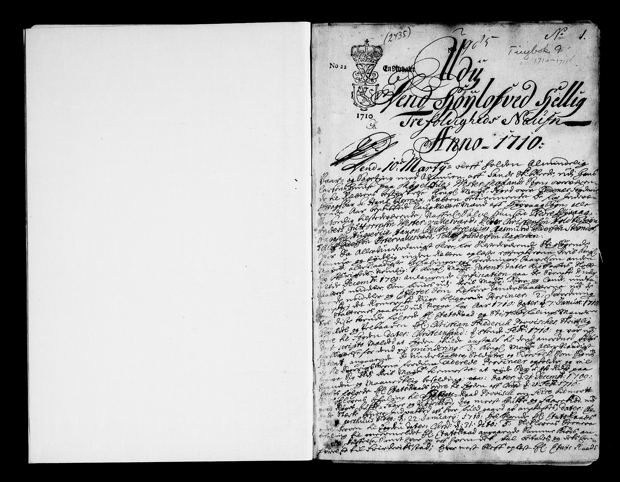 Nedenes sorenskriveri før 1824, SAK/1221-0007/F/Fa/L0014: Tingbok med register nr 9, 1710-1711, s. 0b-1a