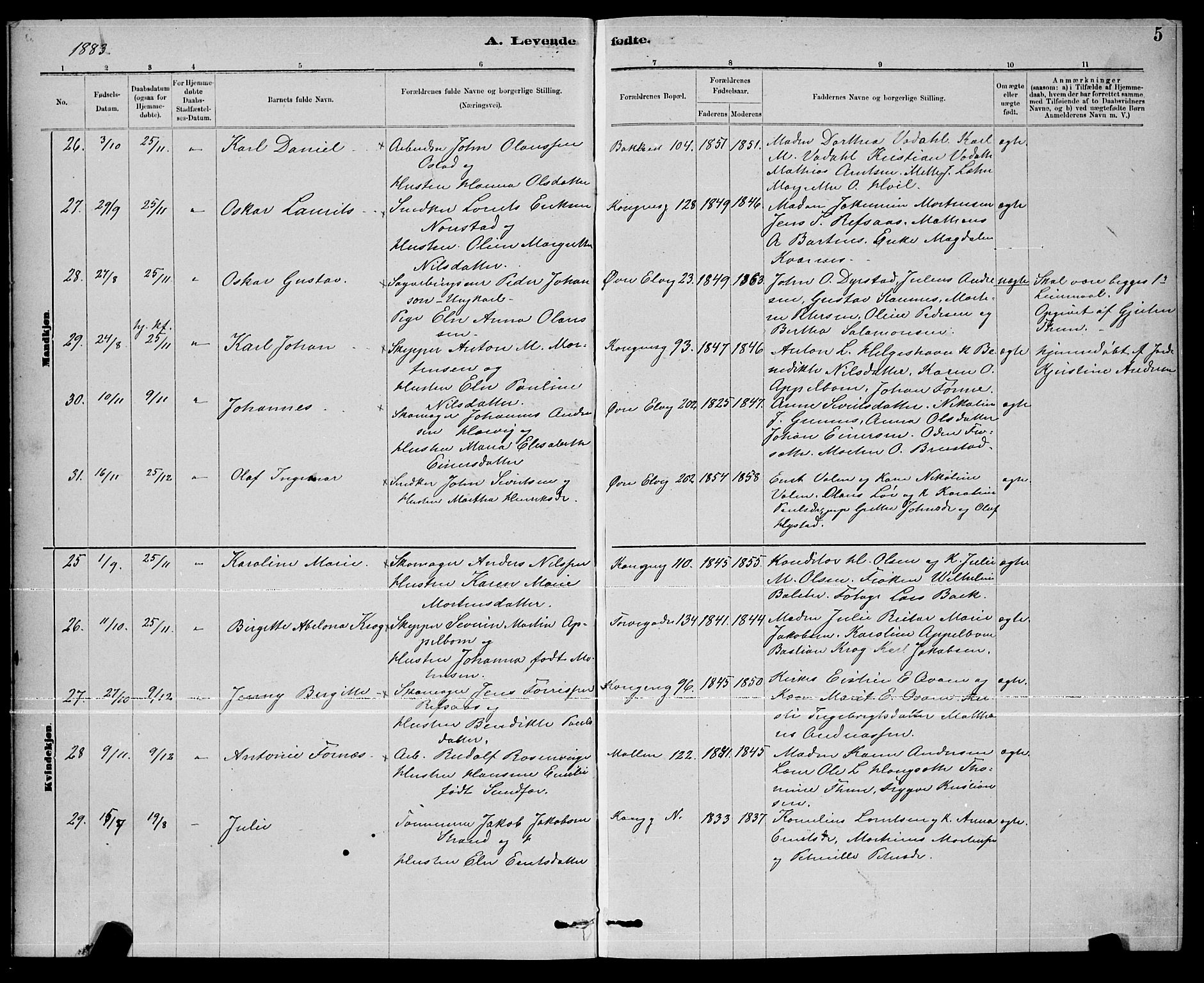Ministerialprotokoller, klokkerbøker og fødselsregistre - Nord-Trøndelag, SAT/A-1458/739/L0374: Klokkerbok nr. 739C02, 1883-1898, s. 5