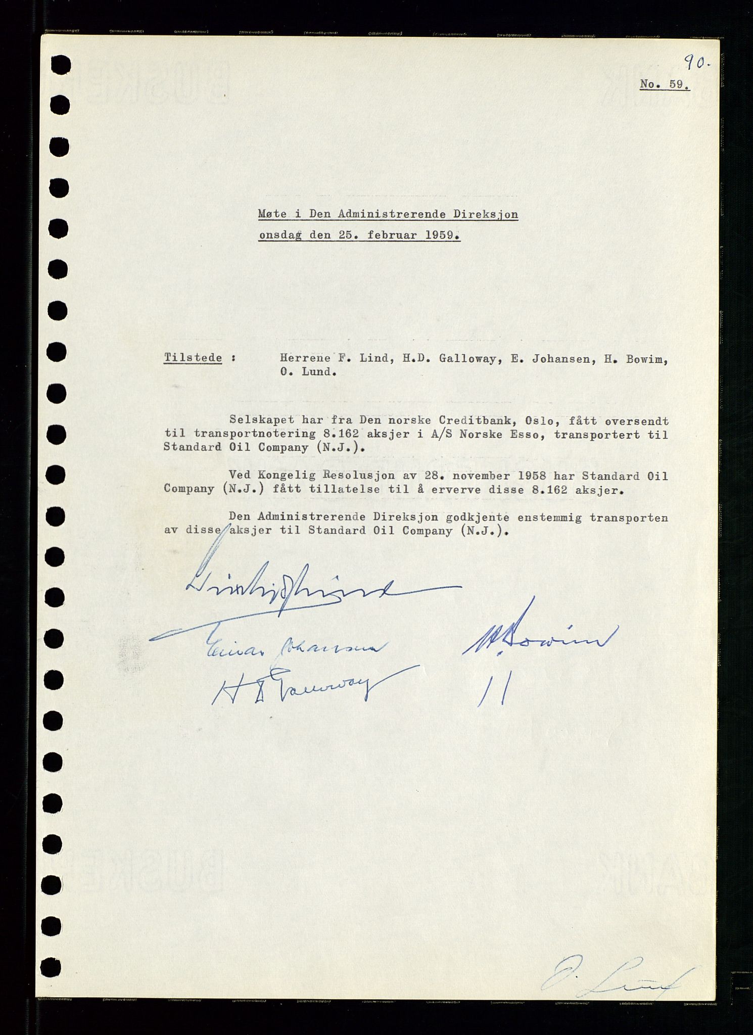 Pa 0982 - Esso Norge A/S, AV/SAST-A-100448/A/Aa/L0001/0001: Den administrerende direksjon Board minutes (styrereferater) / Den administrerende direksjon Board minutes (styrereferater), 1958-1959, s. 90