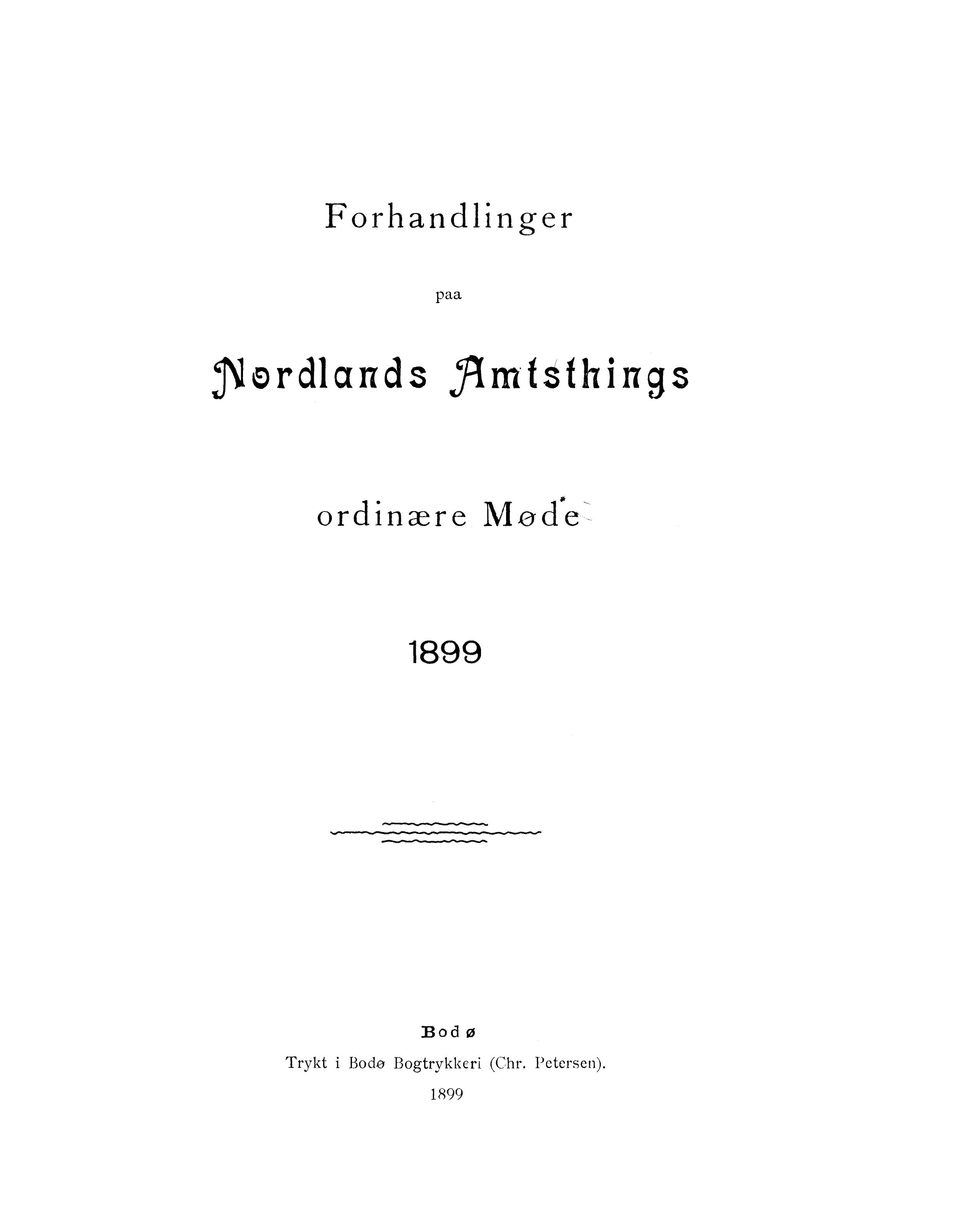 Nordland Fylkeskommune. Fylkestinget, AIN/NFK-17/176/A/Ac/L0022: Fylkestingsforhandlinger 1899, 1899