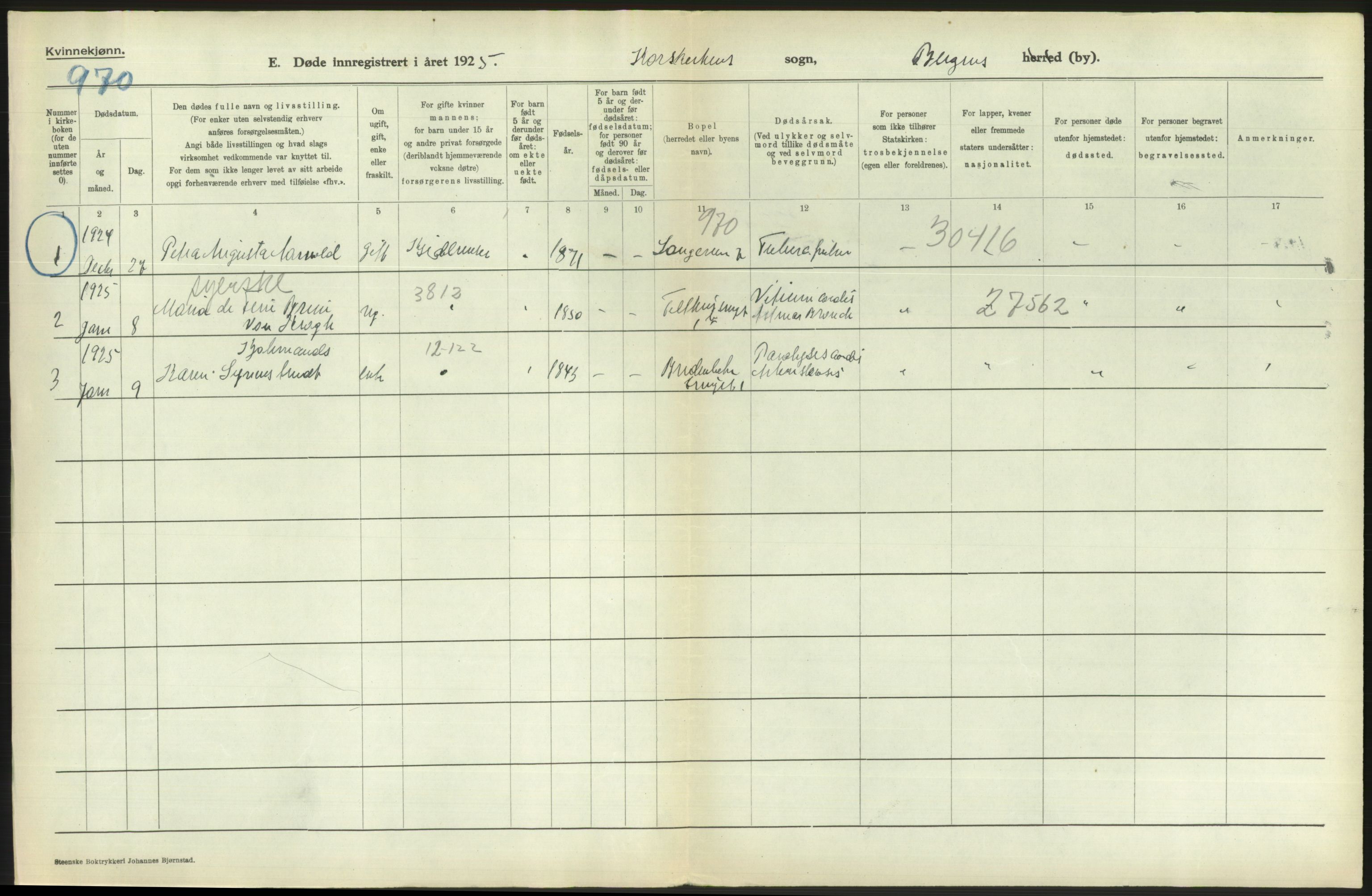 Statistisk sentralbyrå, Sosiodemografiske emner, Befolkning, RA/S-2228/D/Df/Dfc/Dfce/L0029: Bergen: Gifte, døde., 1925, s. 614