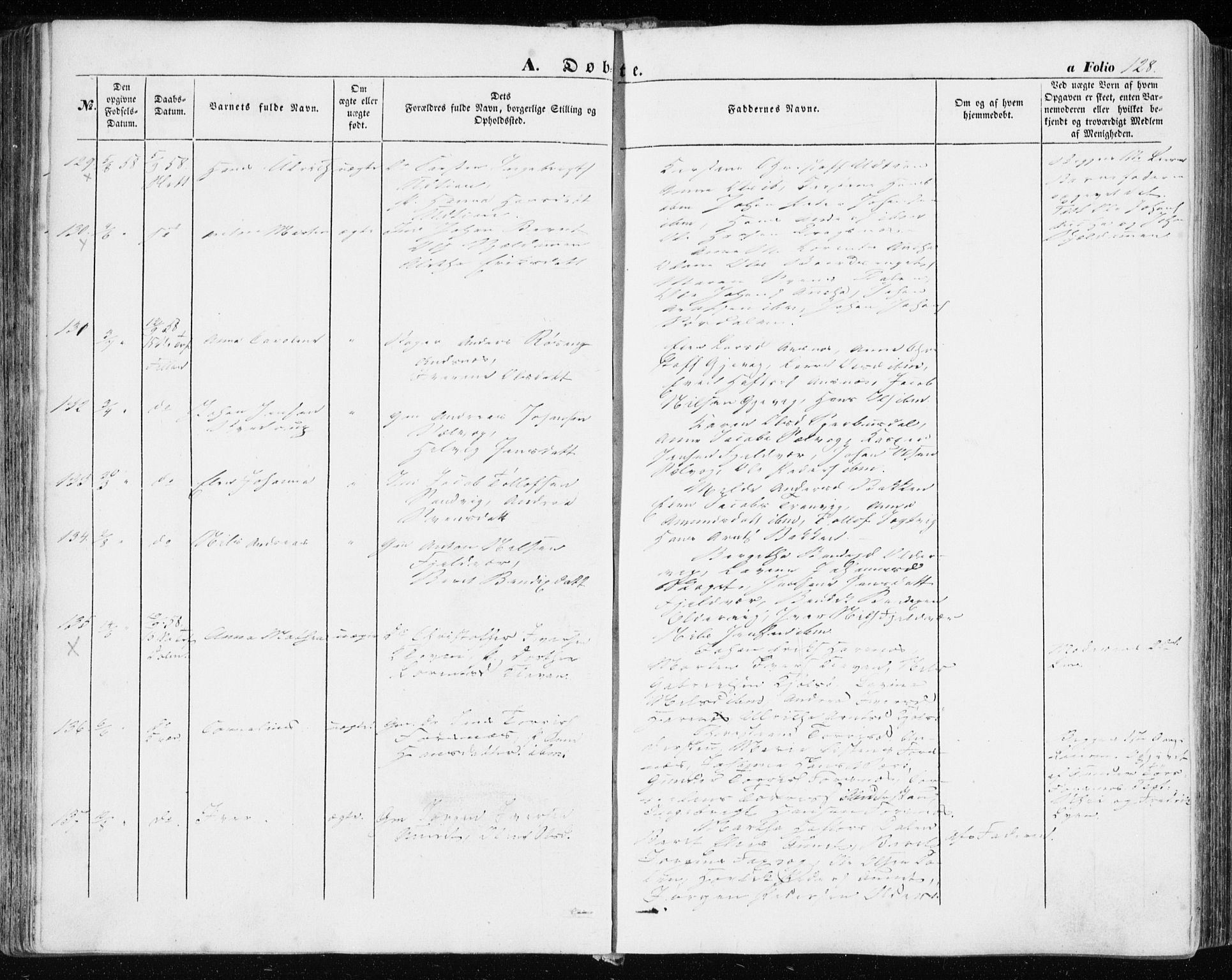 Ministerialprotokoller, klokkerbøker og fødselsregistre - Sør-Trøndelag, SAT/A-1456/634/L0530: Ministerialbok nr. 634A06, 1852-1860, s. 128