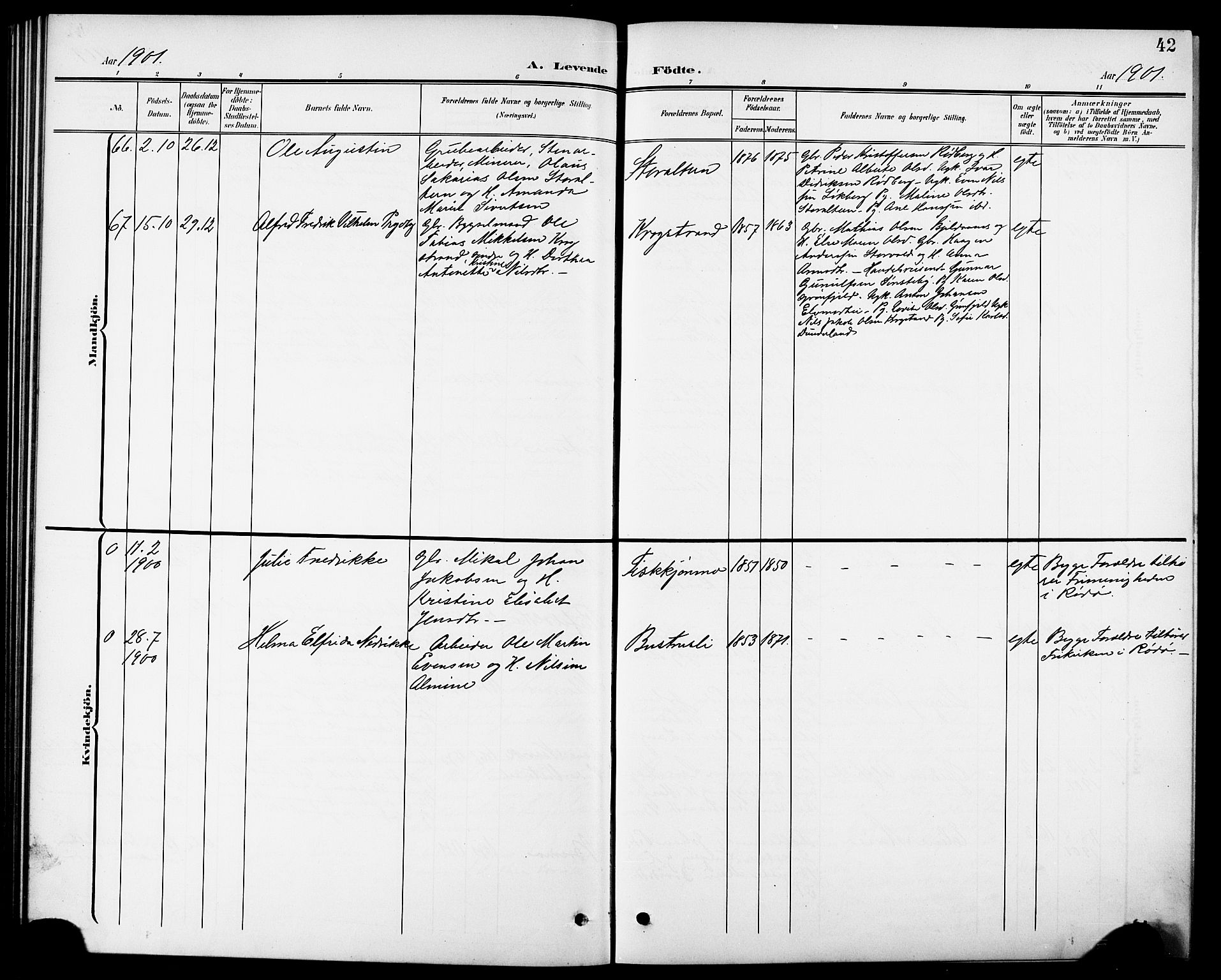 Ministerialprotokoller, klokkerbøker og fødselsregistre - Nordland, AV/SAT-A-1459/827/L0422: Klokkerbok nr. 827C11, 1899-1912, s. 42