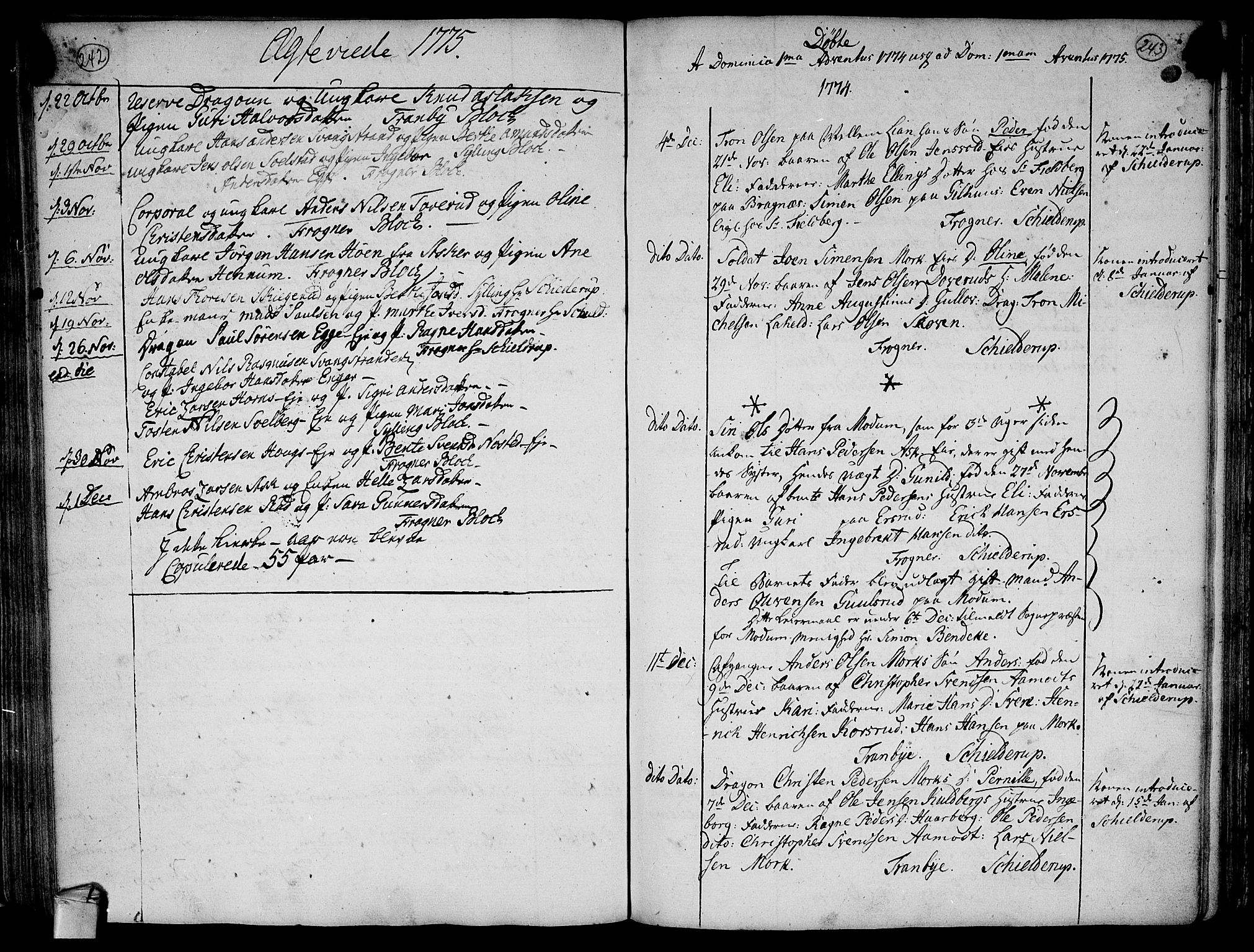 Lier kirkebøker, AV/SAKO-A-230/F/Fa/L0005: Ministerialbok nr. I 5, 1764-1777, s. 242-243