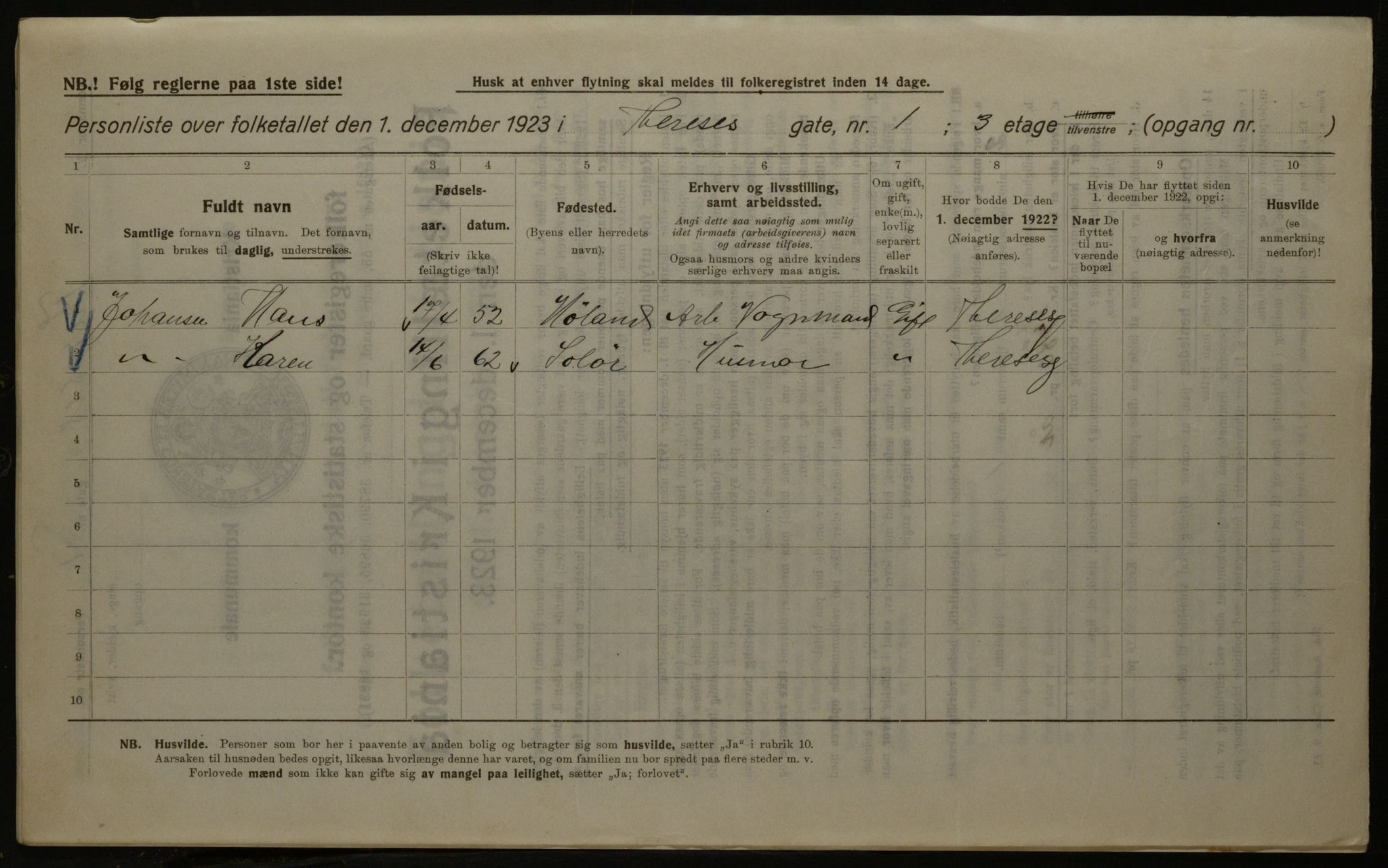 OBA, Kommunal folketelling 1.12.1923 for Kristiania, 1923, s. 118955