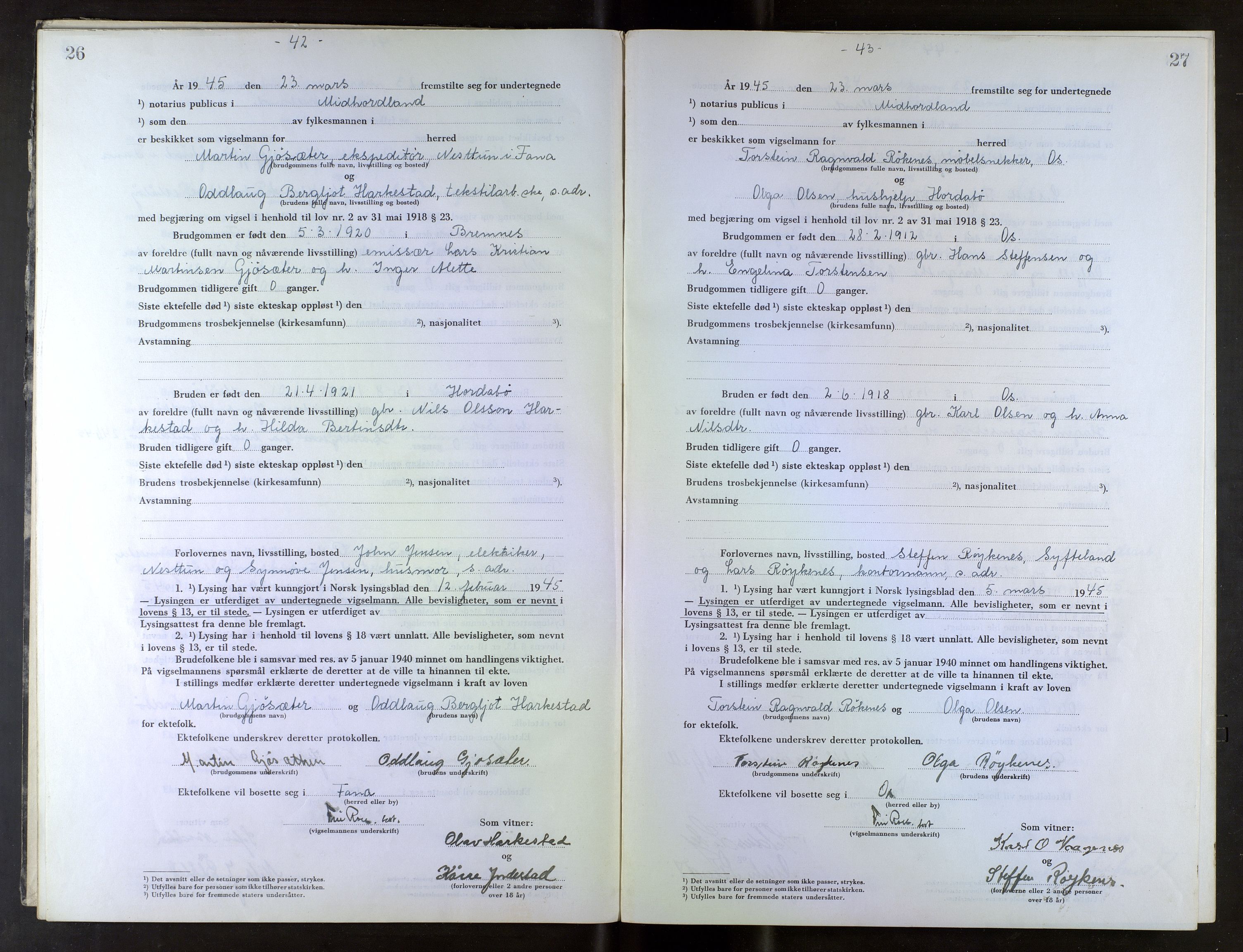 Midhordland sorenskriveri, AV/SAB-A-3001/1/M/Mc/Mca/L0007: Notarialbilag. Vigselbøker, 1945-1948, s. 26-27