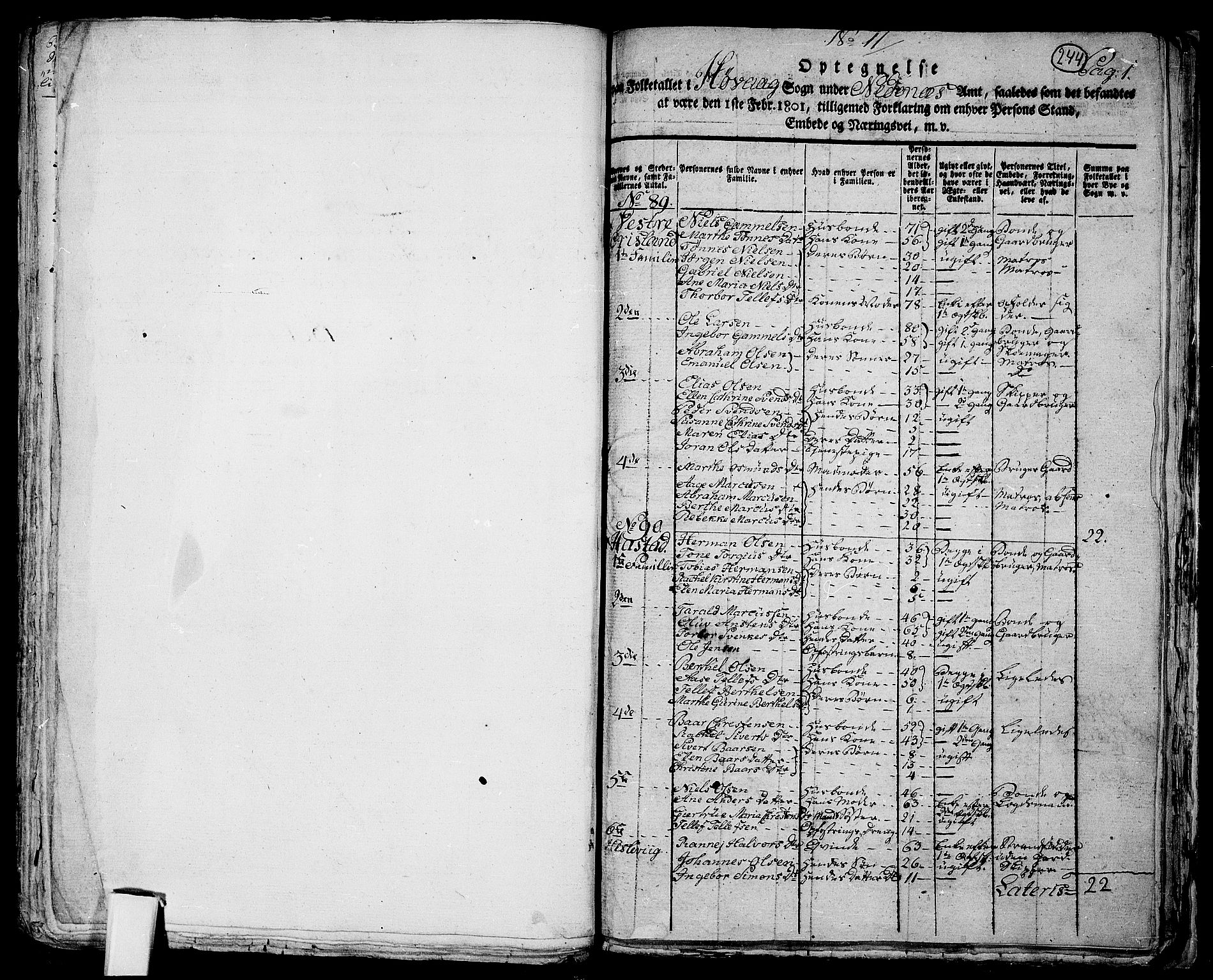 RA, Folketelling 1801 for 0926P Vestre Moland prestegjeld, 1801, s. 243b-244a