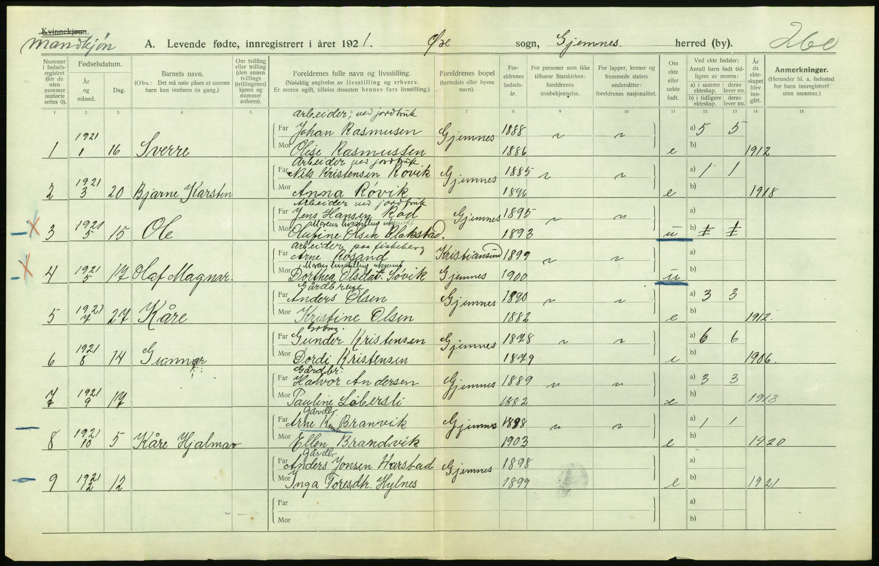 Statistisk sentralbyrå, Sosiodemografiske emner, Befolkning, RA/S-2228/D/Df/Dfc/Dfca/L0040: Møre fylke: Levendefødte menn og kvinner. Bygder., 1921, s. 558