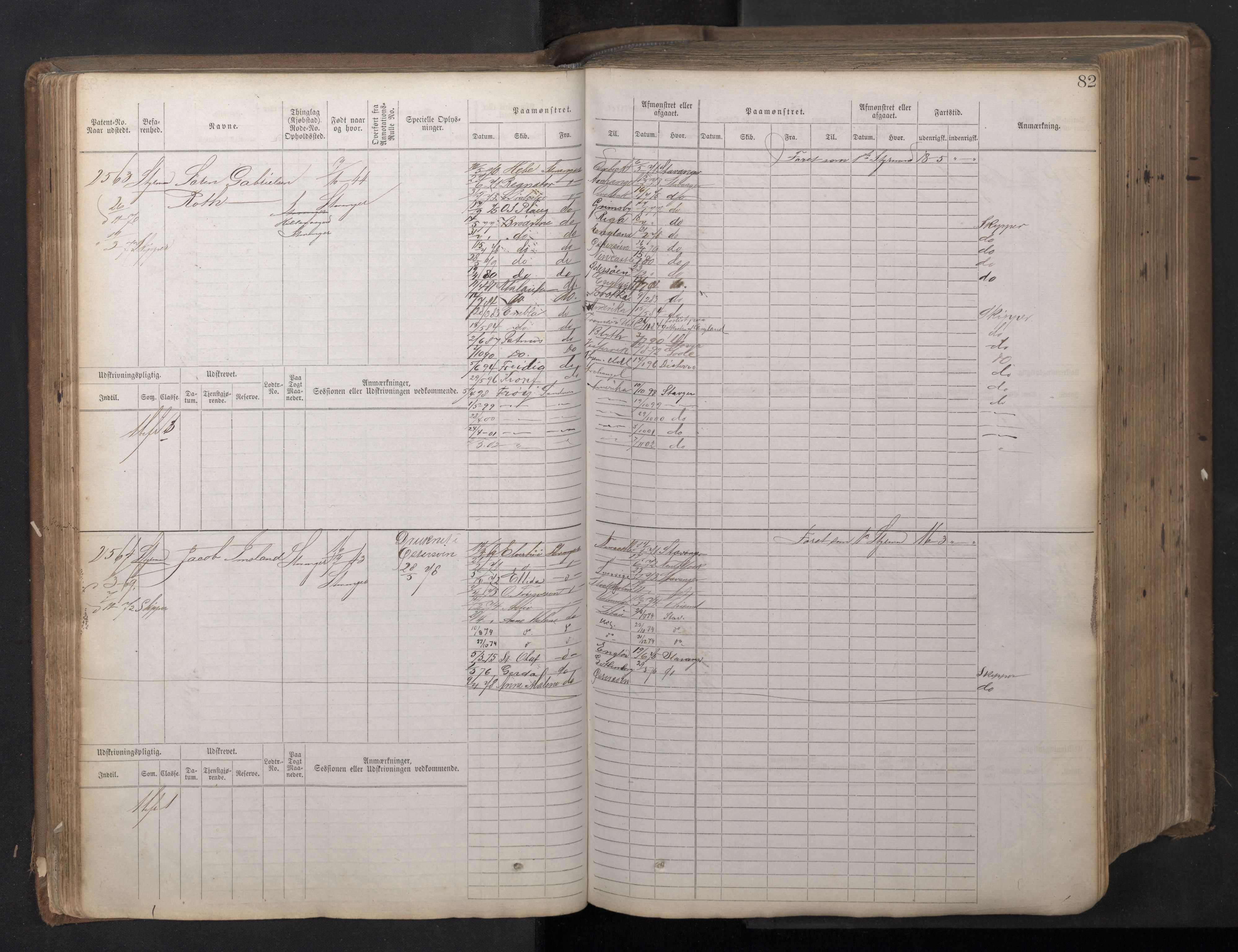 Stavanger sjømannskontor, AV/SAST-A-102006/F/Fb/Fbb/L0018: Sjøfartshovedrulle patnentnr. 2402-3602 (dublett), 1869, s. 85