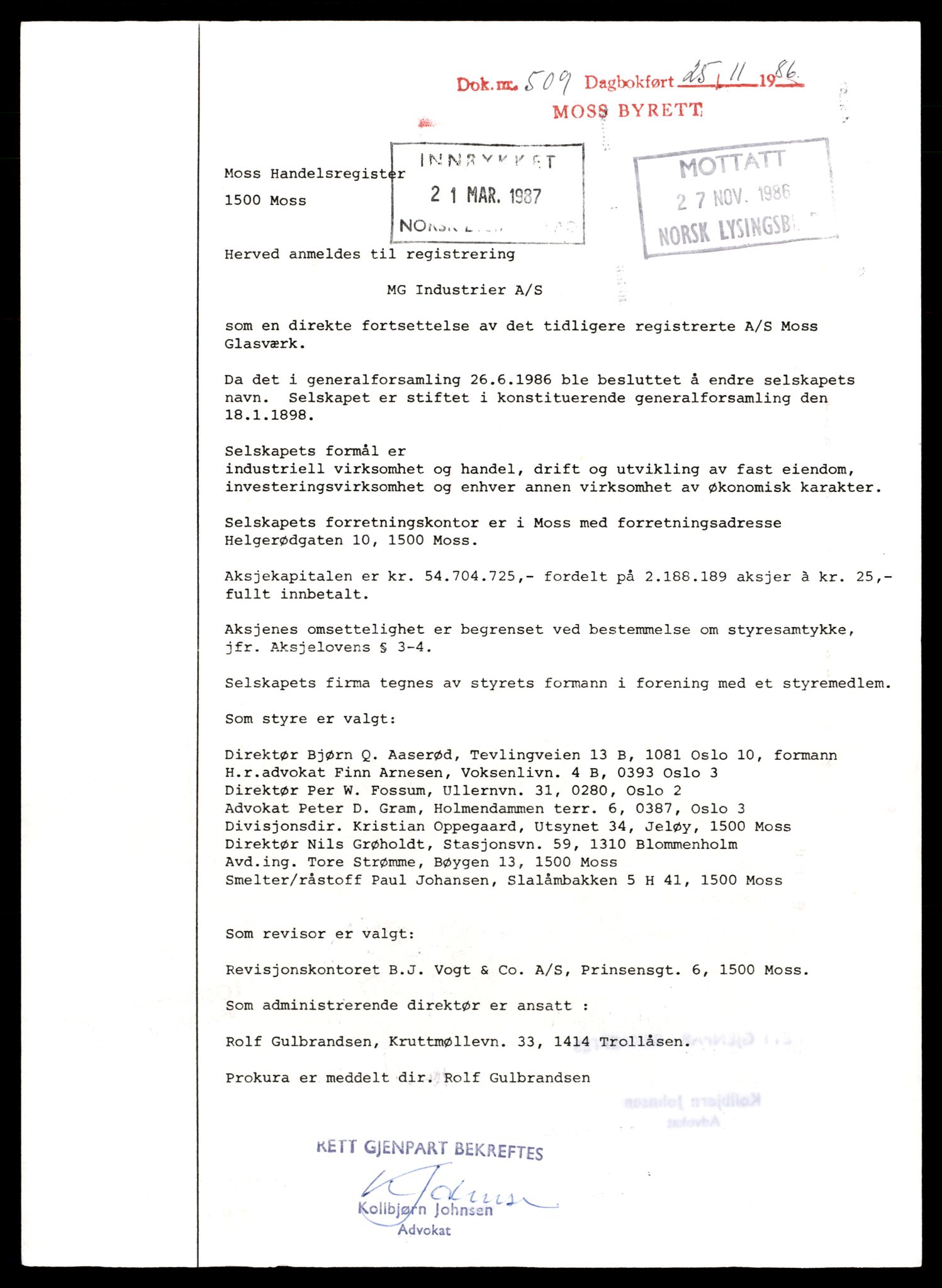 Moss tingrett, AV/SAT-A-10063/K/Ka/Kab/L0022: Slettede og konverterte firmaer, Mgi - Moss Akt, 1890-1943, s. 5