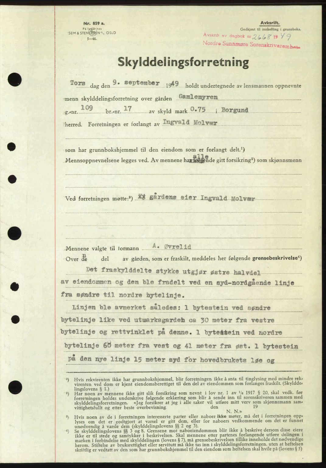 Nordre Sunnmøre sorenskriveri, SAT/A-0006/1/2/2C/2Ca: Pantebok nr. A33, 1949-1950, Dagboknr: 2668/1949