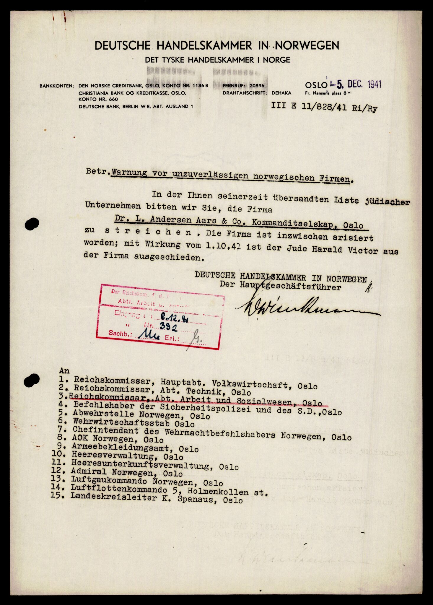 Forsvarets Overkommando. 2 kontor. Arkiv 11.4. Spredte tyske arkivsaker, AV/RA-RAFA-7031/D/Dar/Darb/L0017: Reichskommissariat - Deutsche Handelskammer in Norwegen, 1942, s. 380