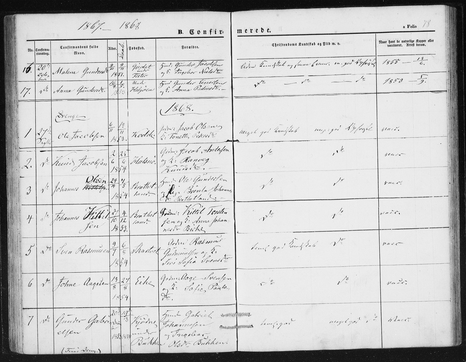 Hjelmeland sokneprestkontor, AV/SAST-A-101843/01/IV/L0010: Ministerialbok nr. A 10, 1851-1871, s. 78