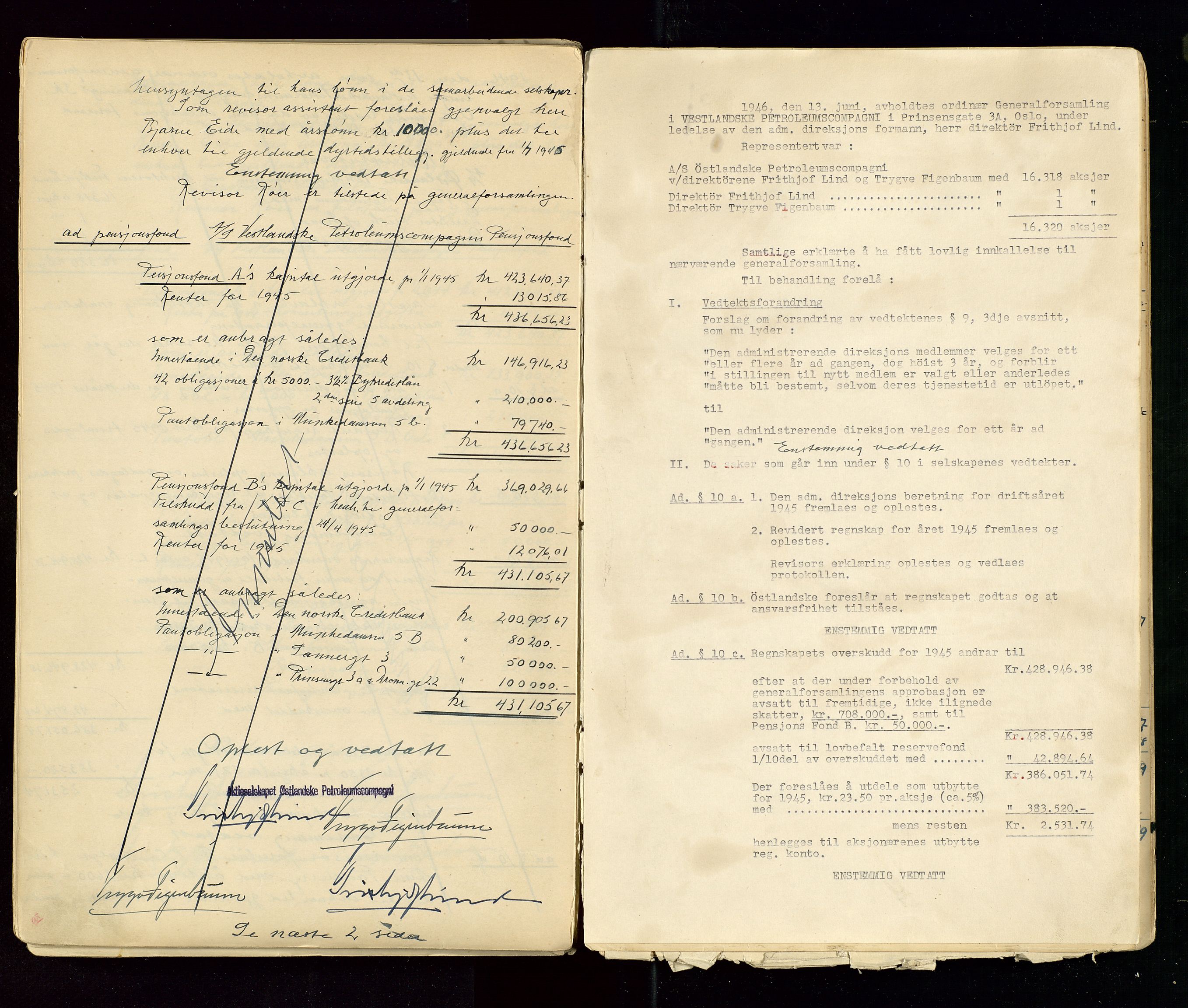 PA 1533 - A/S Vestlandske Petroleumscompani, SAST/A-101953/A/Aa/L0001/0001: Generalforsamlinger og styreprotokoller / Styre- og generalforsamlingsprotokoll, 1890-1953, s. 135