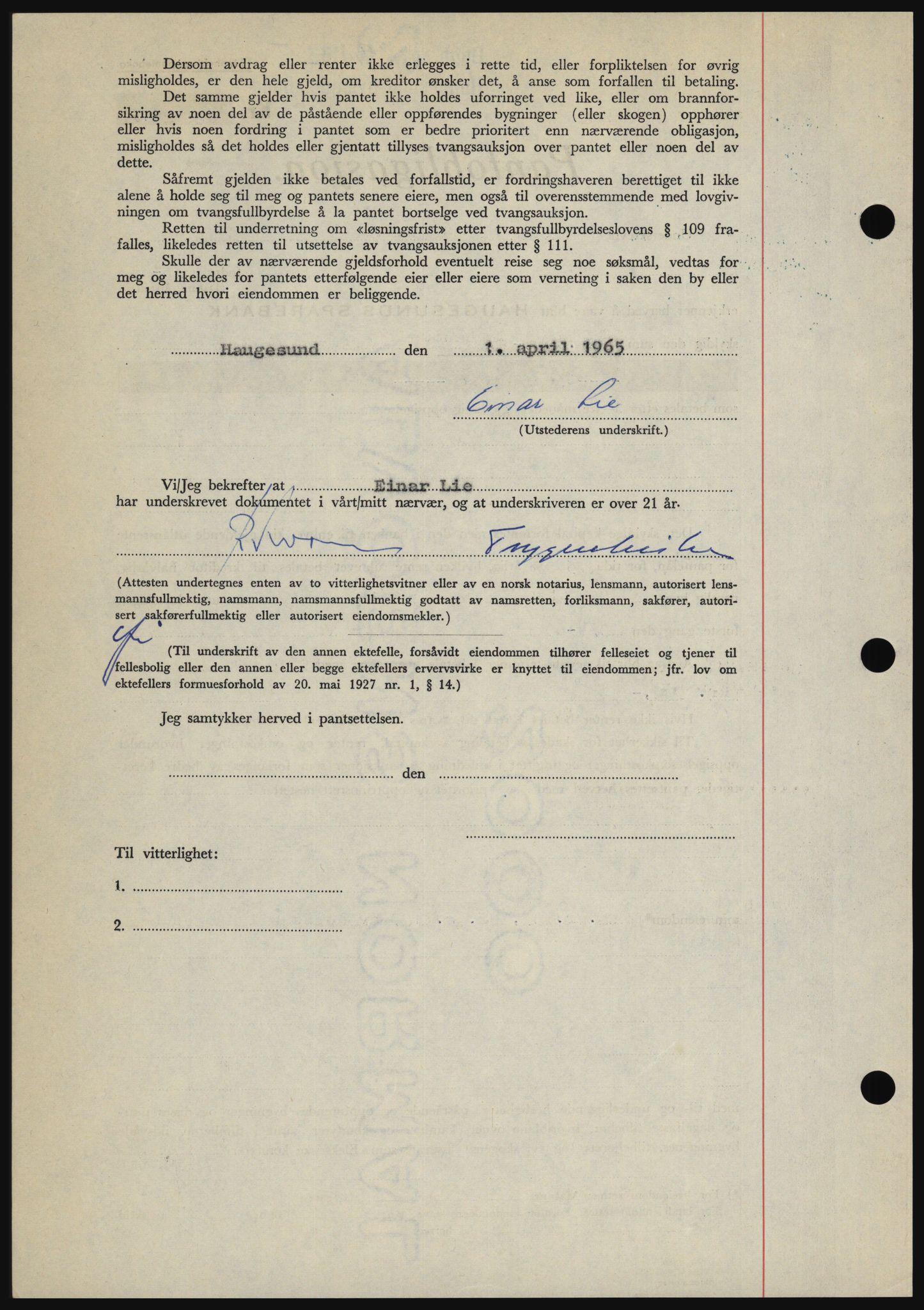 Haugesund tingrett, AV/SAST-A-101415/01/II/IIC/L0053: Pantebok nr. B 53, 1965-1965, Dagboknr: 891/1965