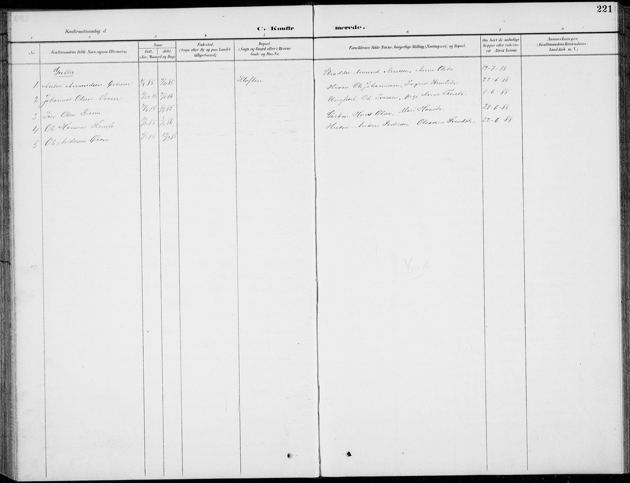 Vågå prestekontor, AV/SAH-PREST-076/H/Ha/Hab/L0002: Klokkerbok nr. 2, 1894-1939, s. 221