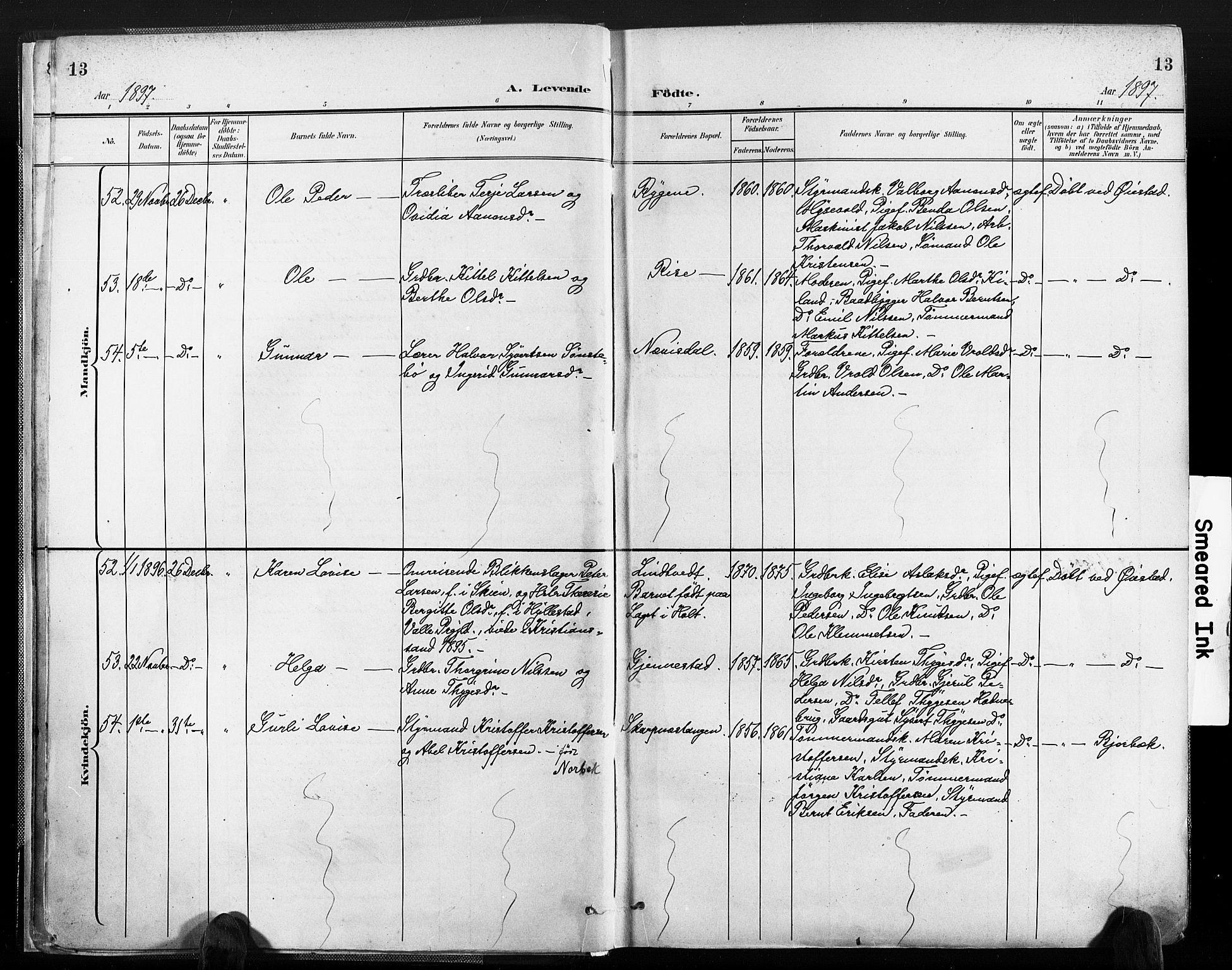 Øyestad sokneprestkontor, AV/SAK-1111-0049/F/Fa/L0018: Ministerialbok nr. A 18, 1897-1907, s. 13