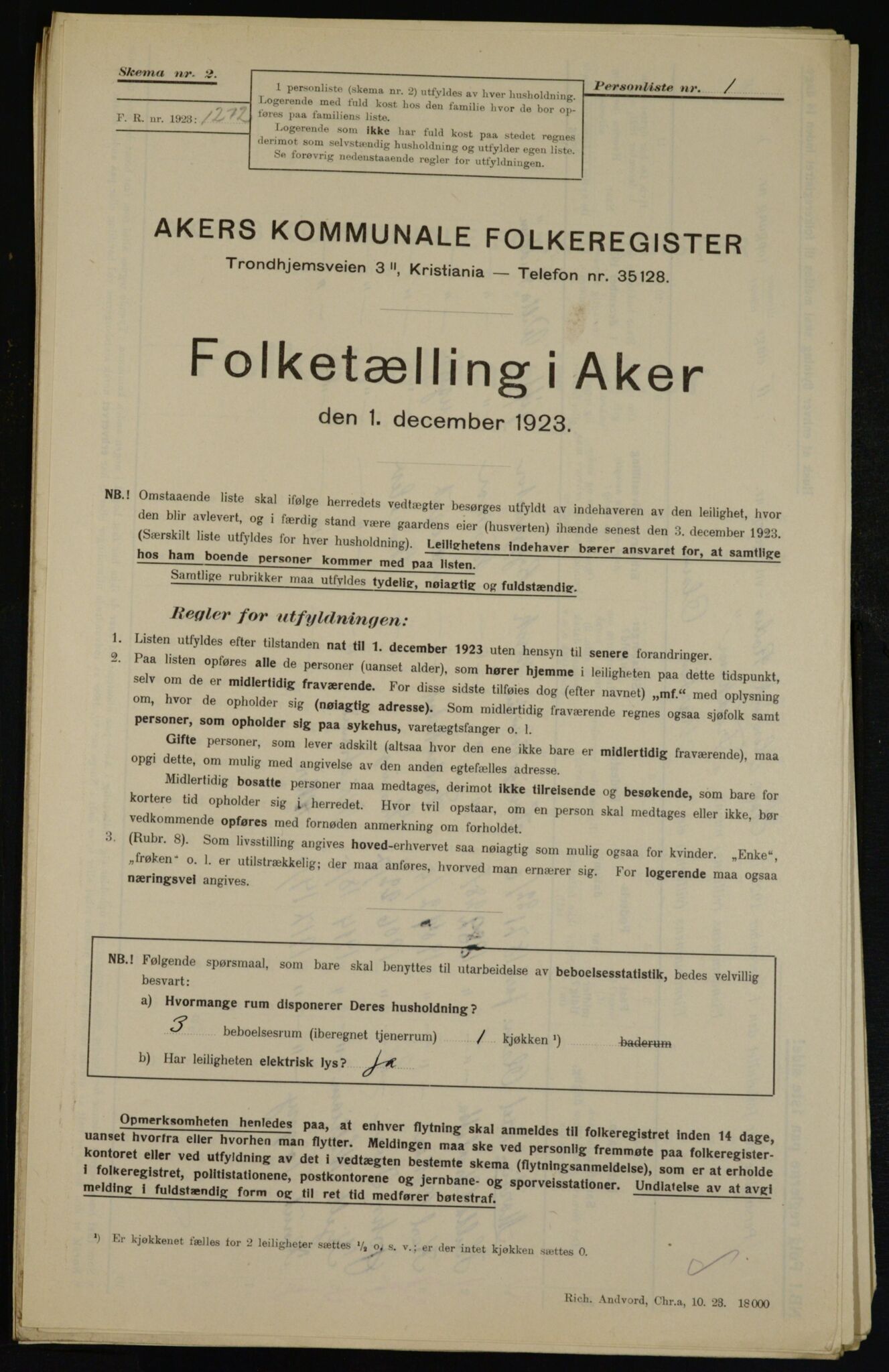 , Kommunal folketelling 1.12.1923 for Aker, 1923, s. 43986