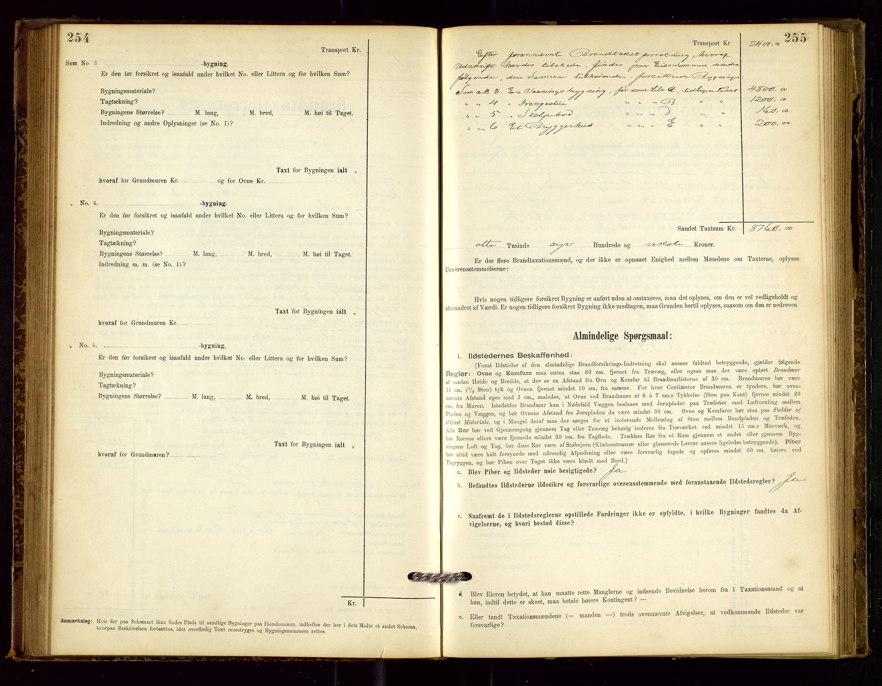 Sokndal lensmannskontor, SAST/A-100417/Gob/L0001: "Brandtaxt-Protokol", 1895-1902, s. 254-255