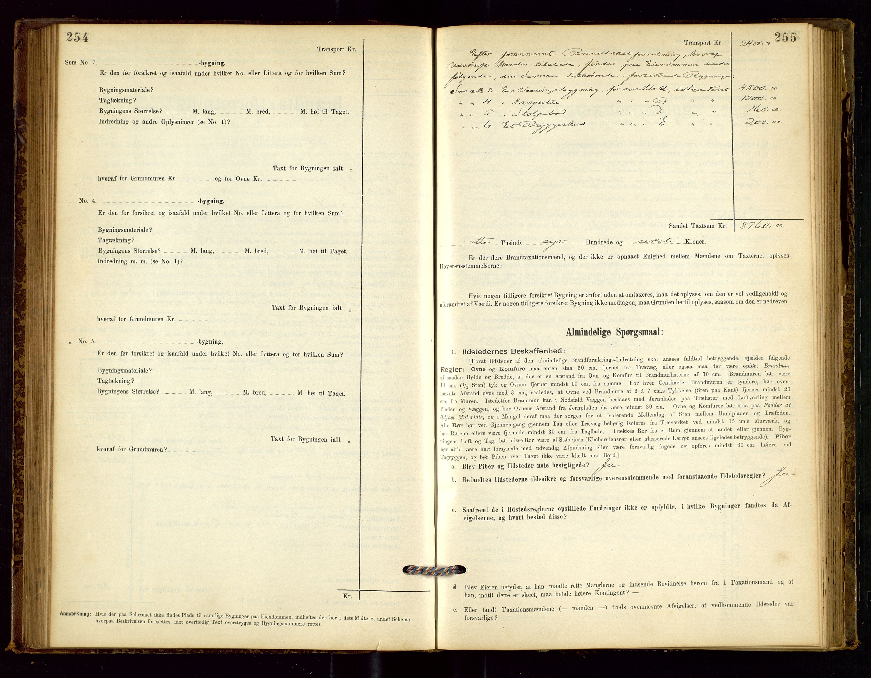 Sokndal lensmannskontor, AV/SAST-A-100417/Gob/L0001: "Brandtaxt-Protokol", 1895-1902, s. 254-255