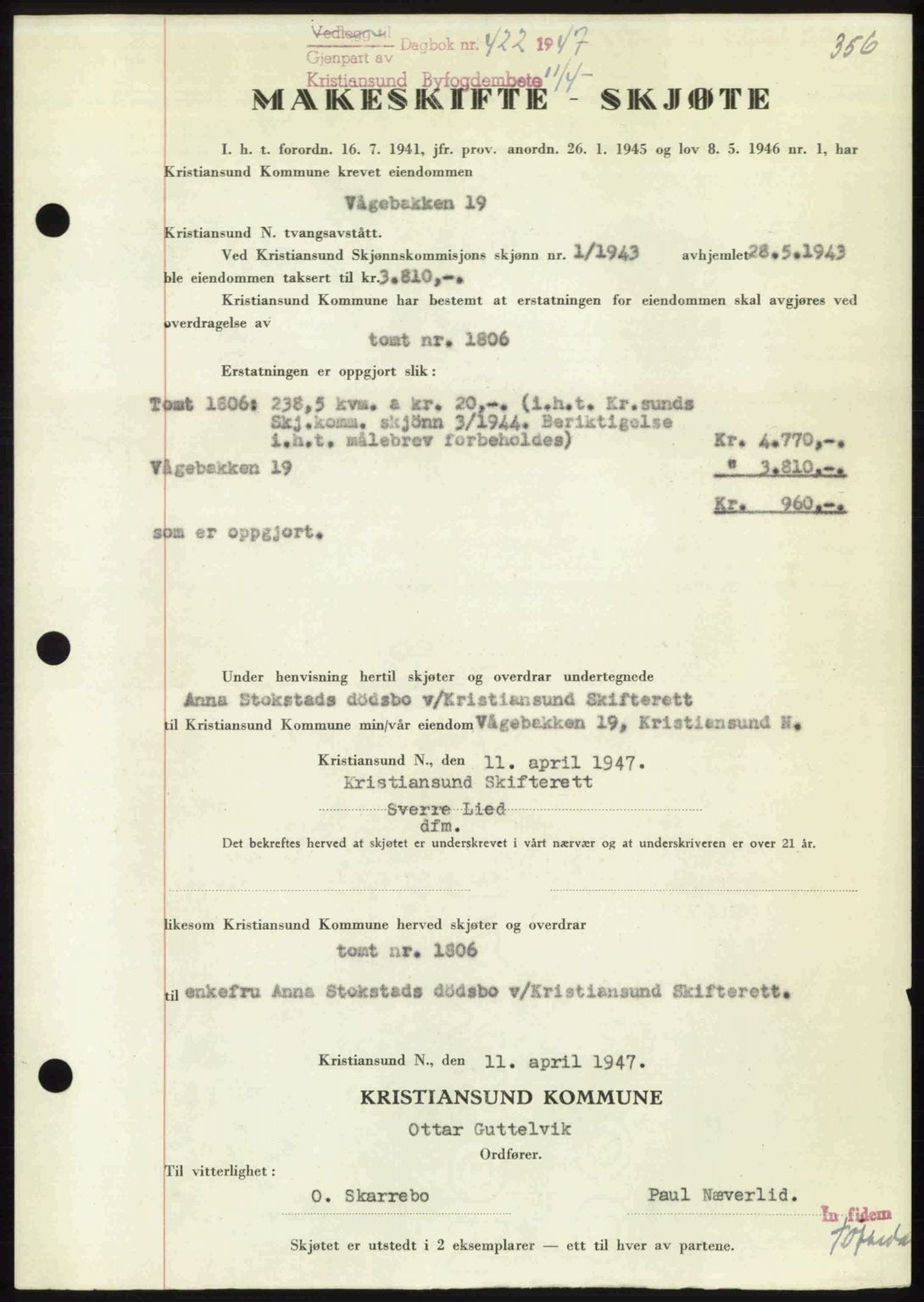 Kristiansund byfogd, SAT/A-4587/A/27: Pantebok nr. 39b, 1946-1947, Dagboknr: 422/1947