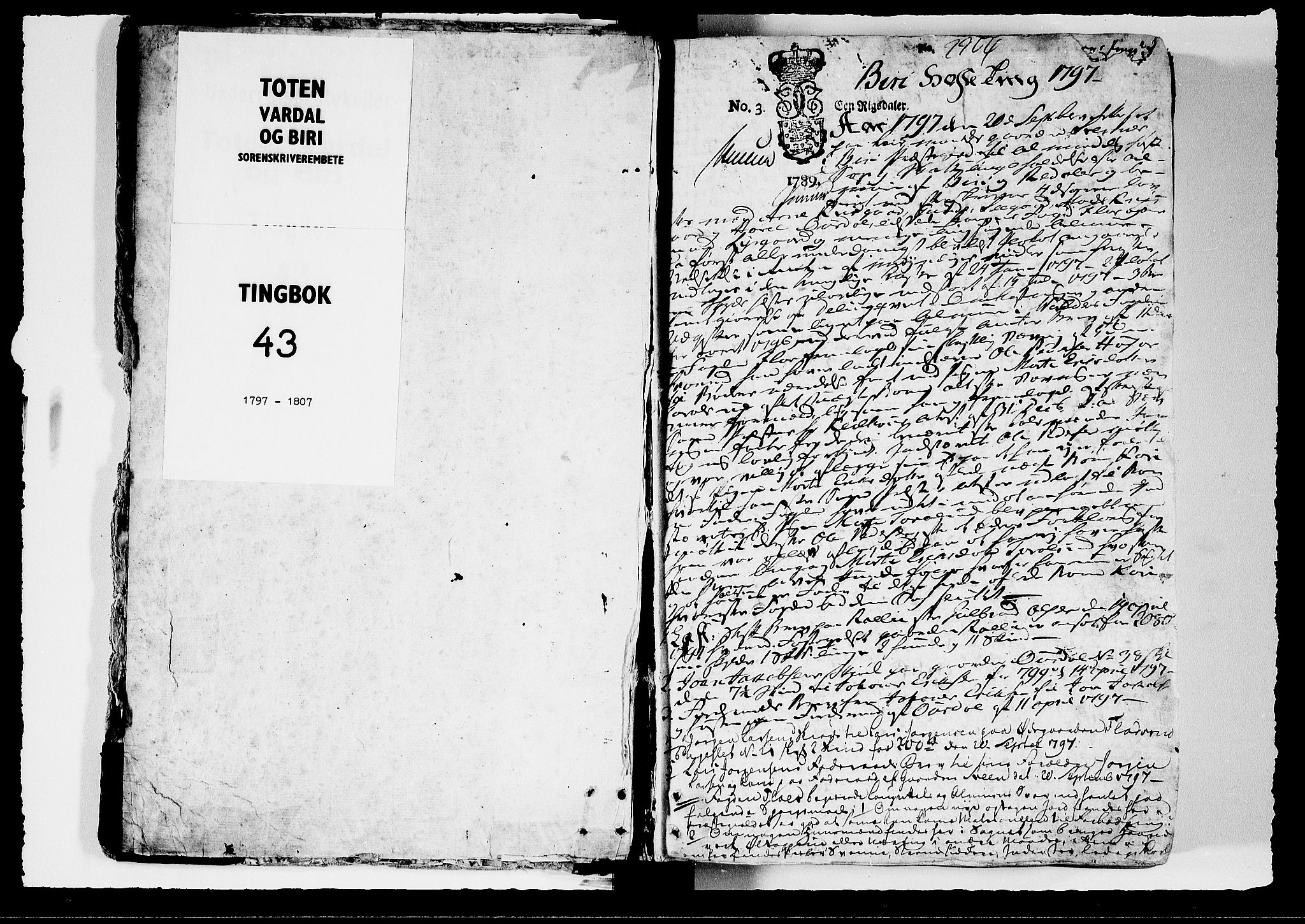 Toten tingrett, SAH/TING-006/G/Gb/Gba/L0043: Tingbok, 1797-1807, s. 0b-1a
