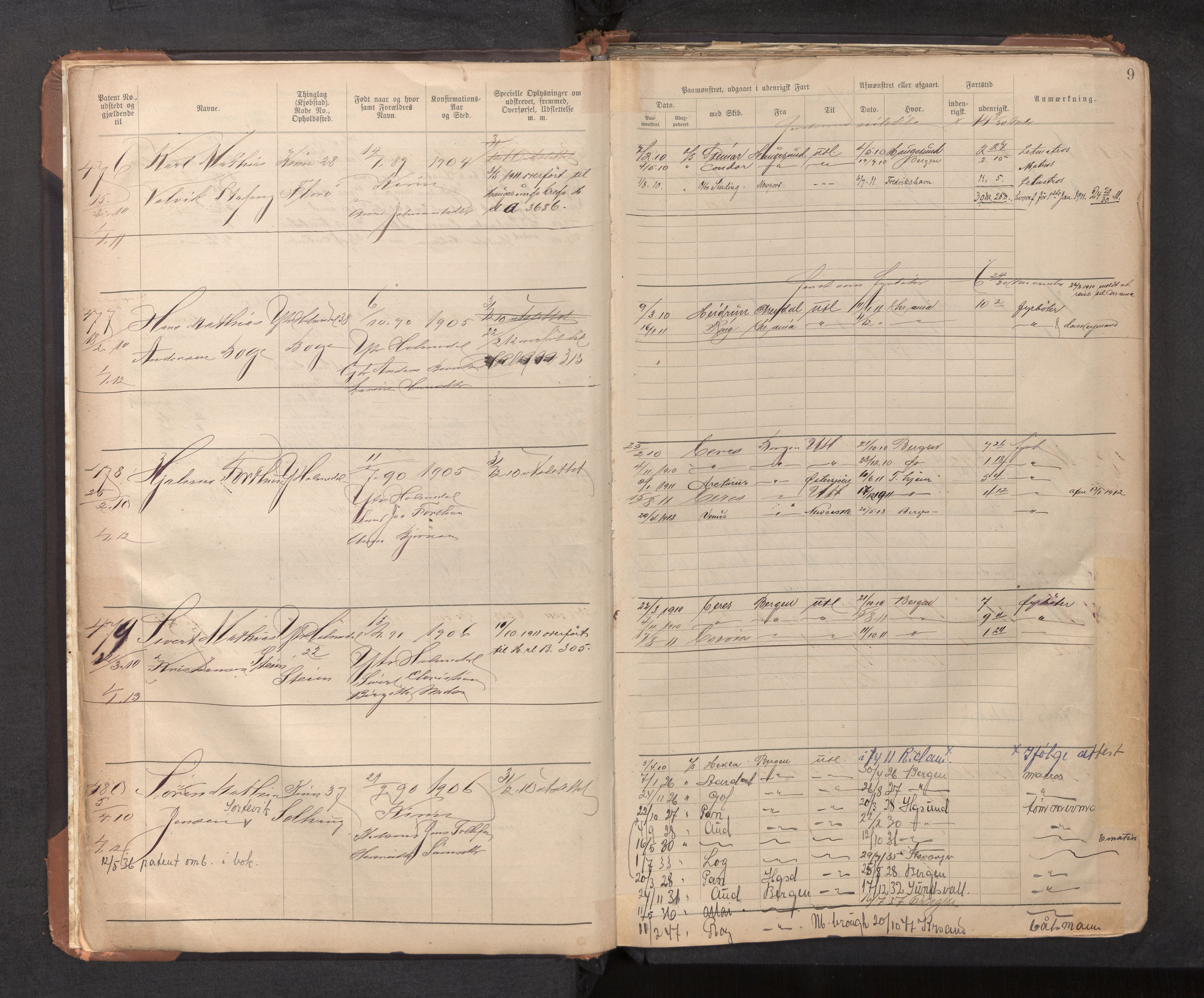 Innrulleringssjefen i Bergen, AV/SAB-A-100050/F/Ff/L0002: Sjøfarts-annotasjonsrulle, nr. 436 - 2528, 1908-1938