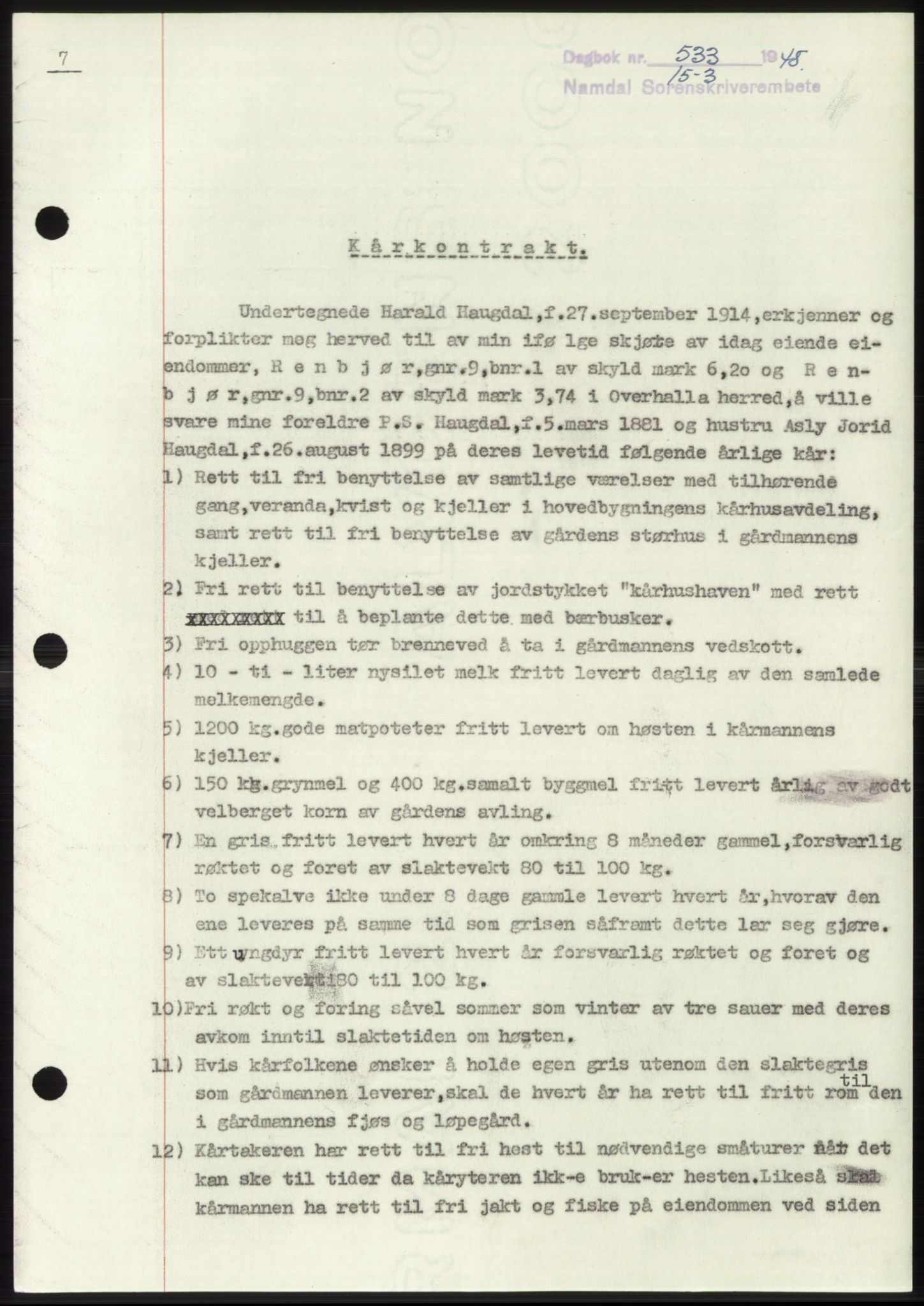 Namdal sorenskriveri, SAT/A-4133/1/2/2C: Pantebok nr. -, 1947-1948, Dagboknr: 533/1948