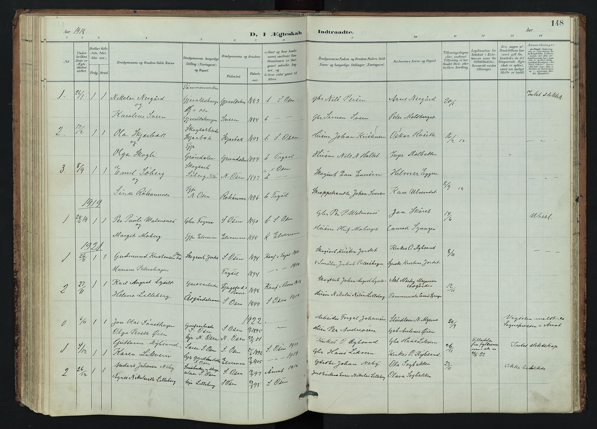Trysil prestekontor, AV/SAH-PREST-046/H/Ha/Hab/L0007: Klokkerbok nr. 7, 1896-1948, s. 148