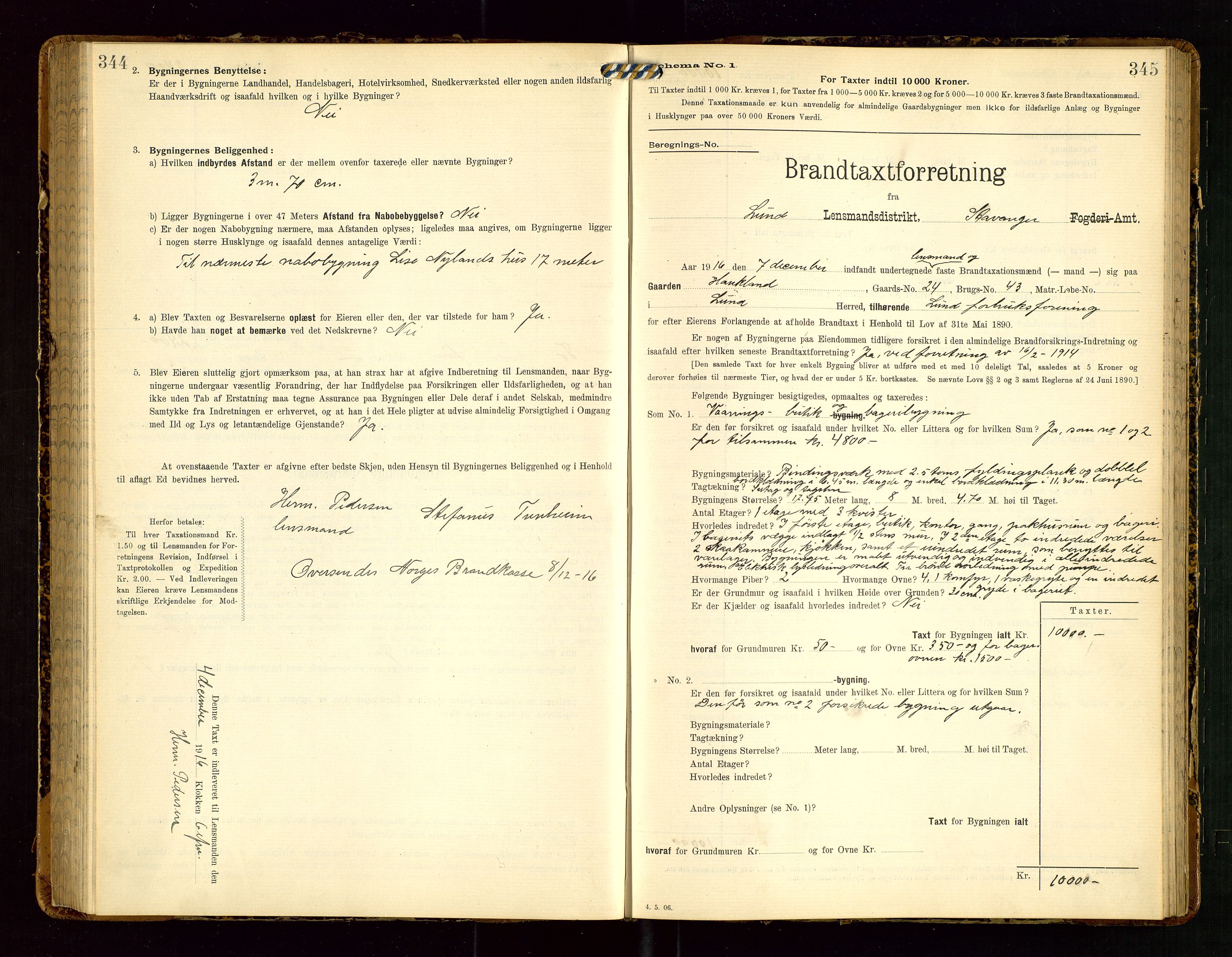 Lund lensmannskontor, AV/SAST-A-100303/Gob/L0002: "Brandtakstprotokol", 1908-1918, s. 344-345