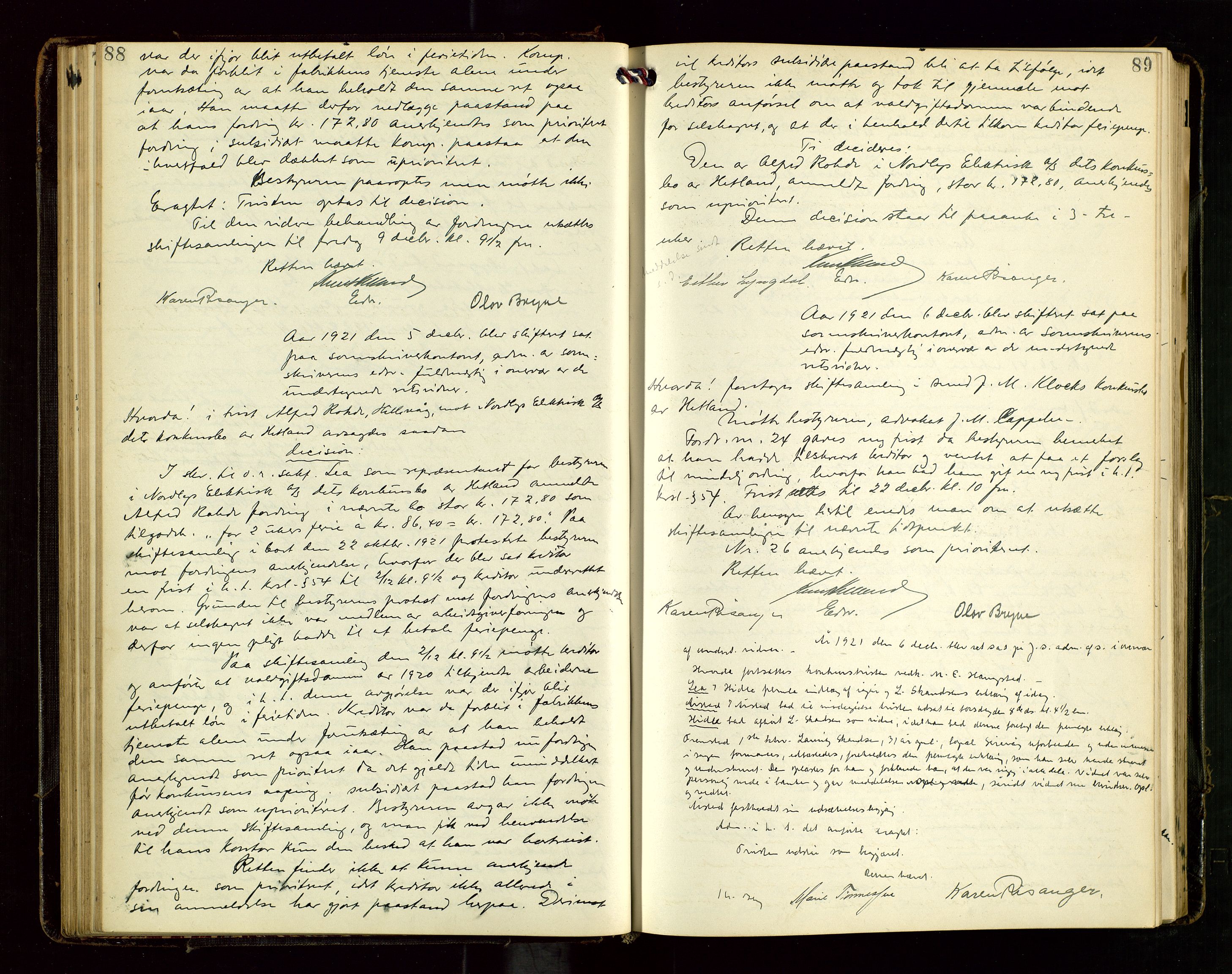 Jæren sorenskriveri, AV/SAST-A-100310/02/G/Gc/L0001: Skifteforhandlingsprotokoll nr. 7 - konkurs, 1921-1926, s. 88-89