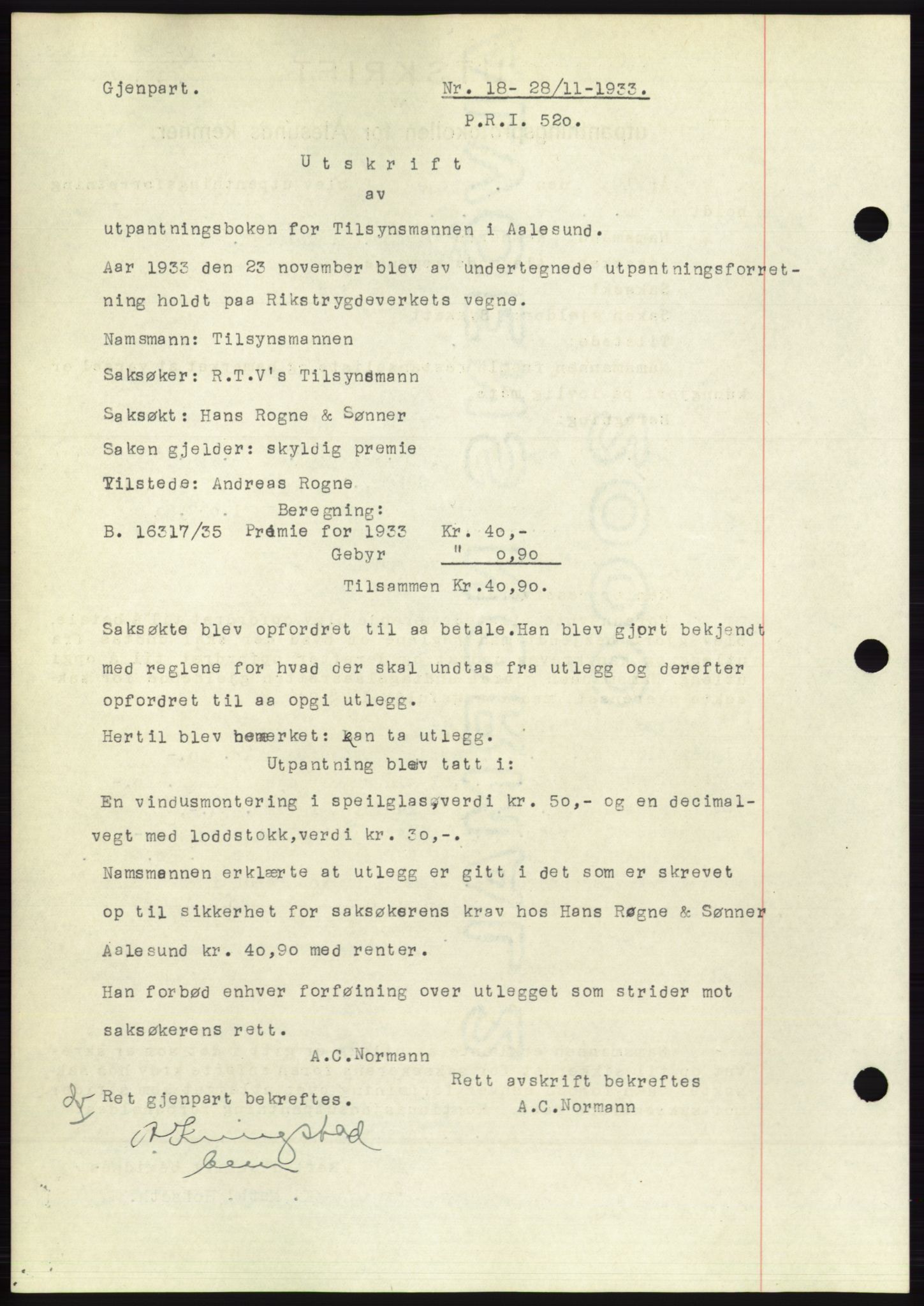 Ålesund byfogd, AV/SAT-A-4384: Pantebok nr. 31, 1933-1934, Tingl.dato: 28.11.1933